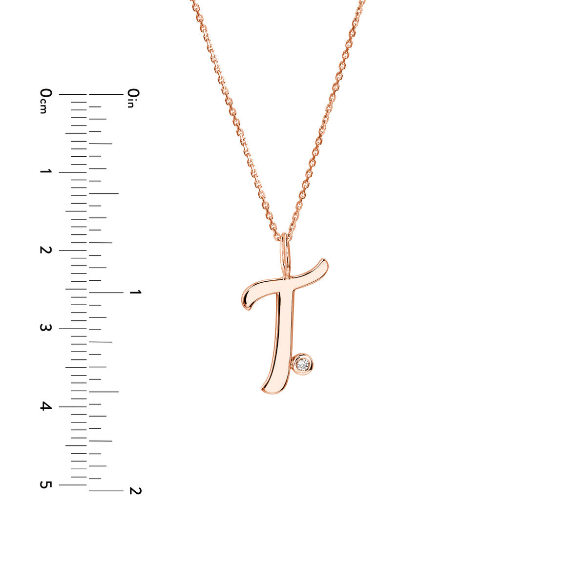 Script 'T' with Diamond Bezel Necklace 14K Gold
