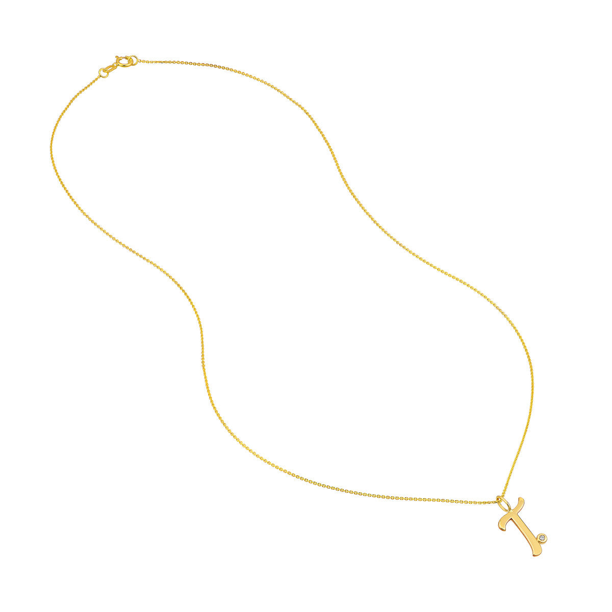 Script 'T' with Diamond Bezel Necklace 14K Gold
