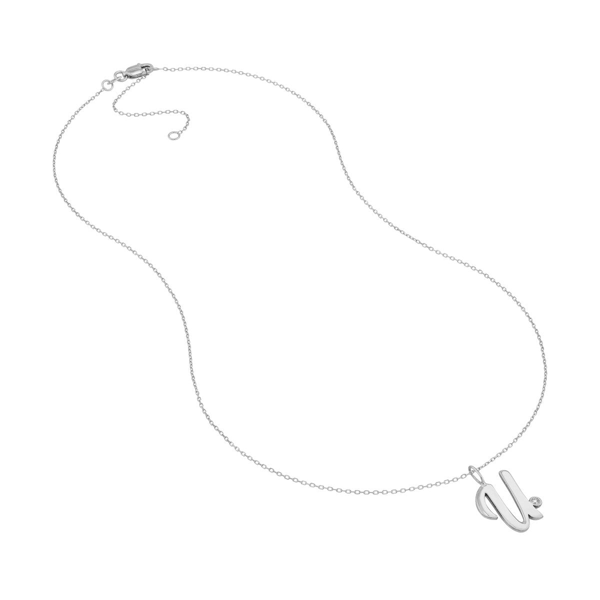 Script 'U' with Diamond Bezel Necklace 14K Gold