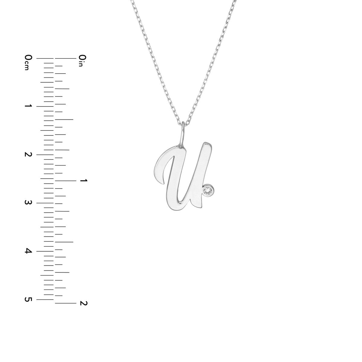 Script 'U' with Diamond Bezel Necklace 14K Gold
