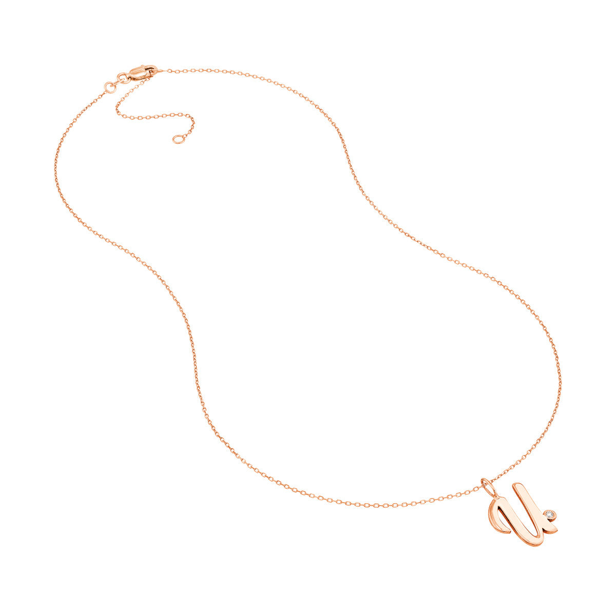 Script 'U' with Diamond Bezel Necklace 14K Gold