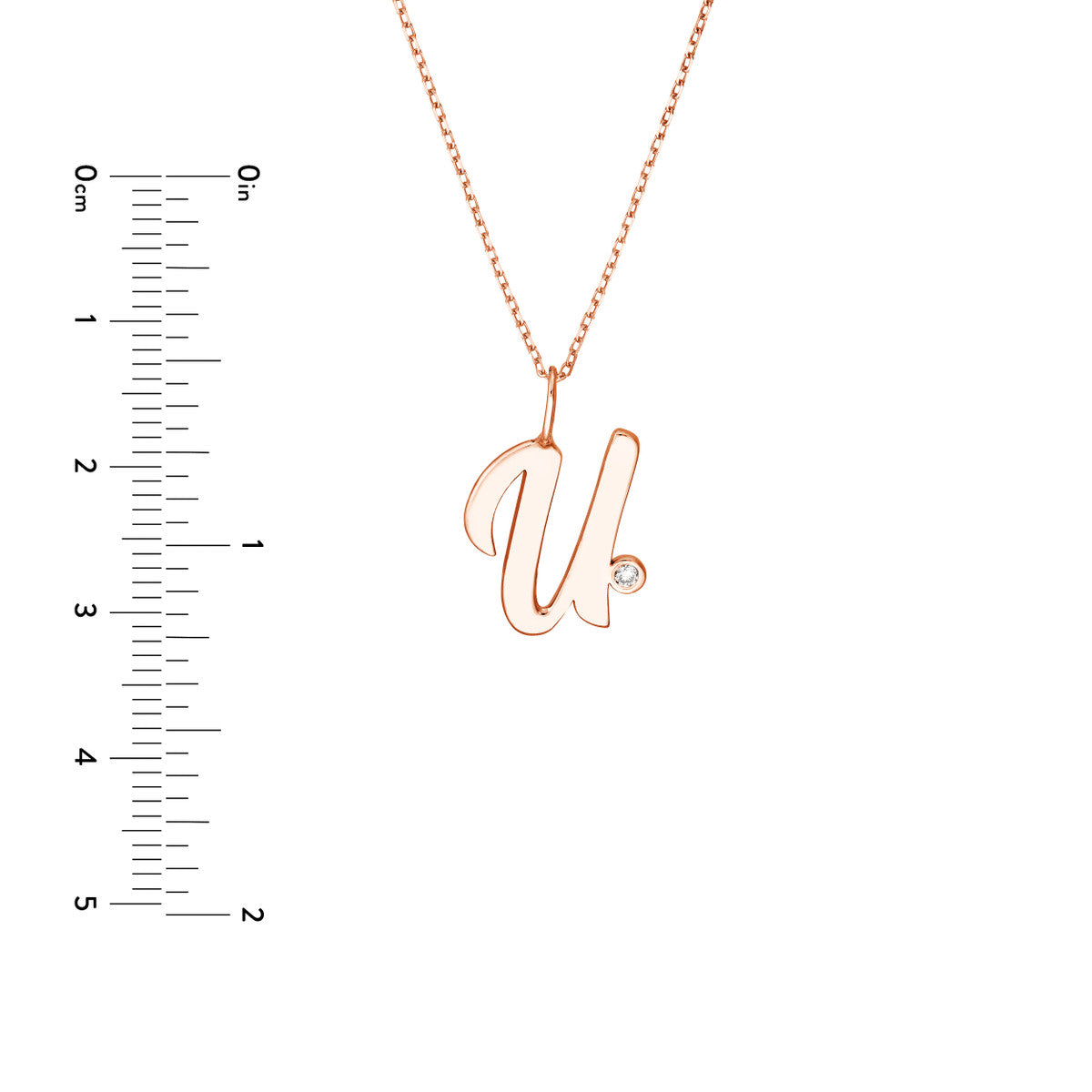 Script 'U' with Diamond Bezel Necklace 14K Gold