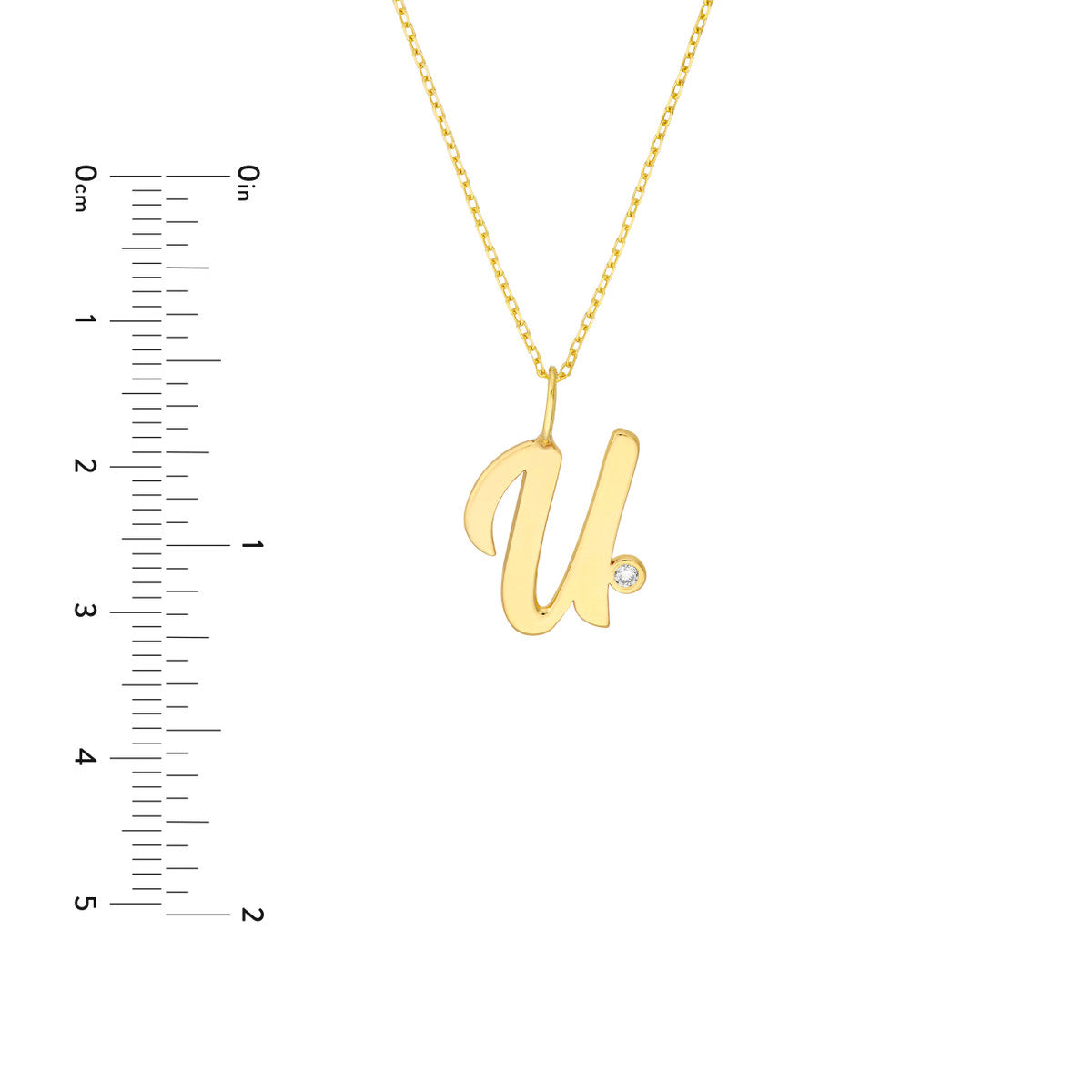 Script 'U' with Diamond Bezel Necklace 14K Gold