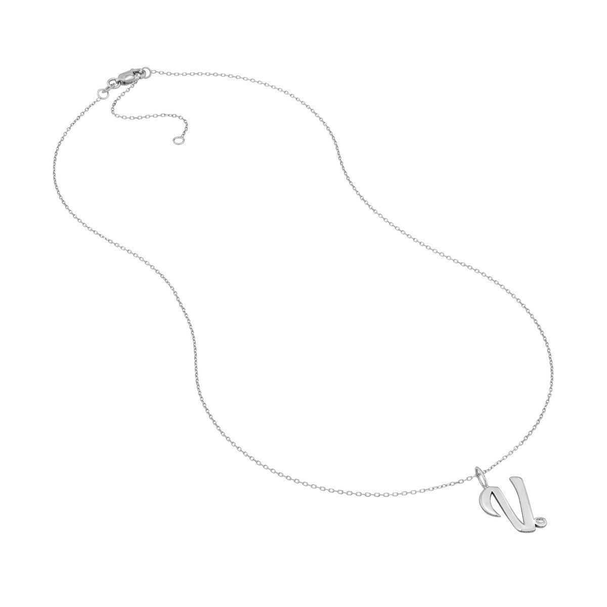 Script 'V' with Diamond Bezel Necklace 14K Gold