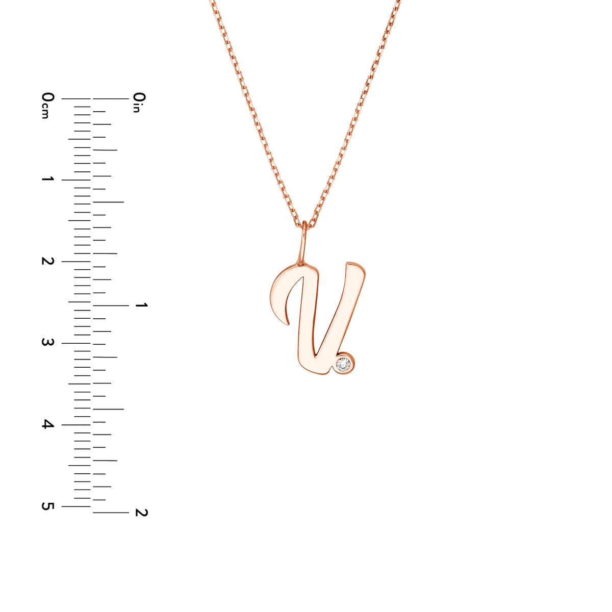 Script 'V' with Diamond Bezel Necklace 14K Gold