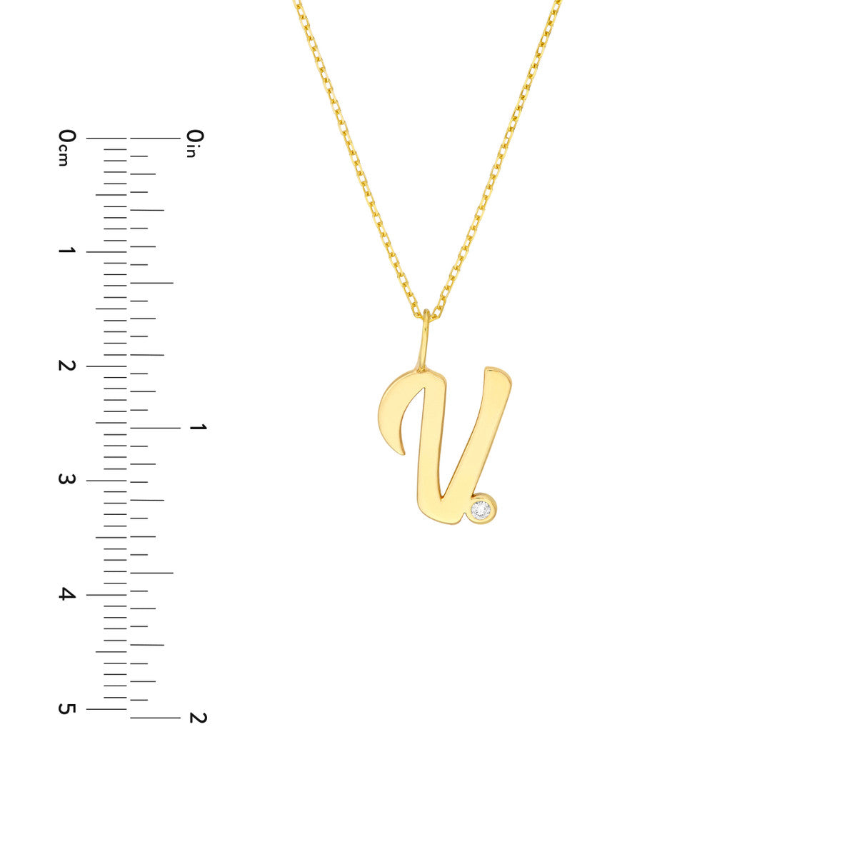 Script 'V' with Diamond Bezel Necklace 14K Gold
