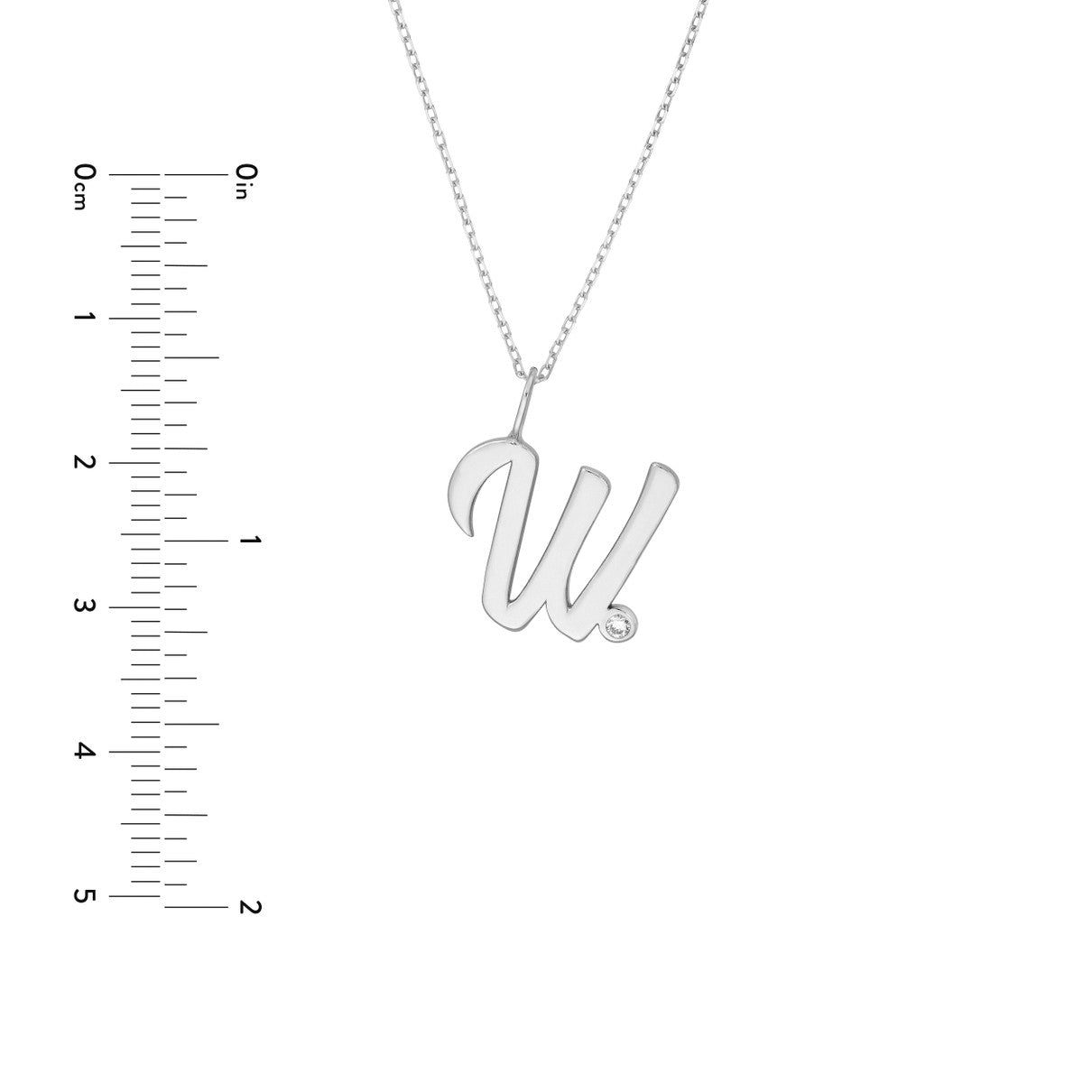 Script 'W' with Diamond Bezel Necklace 14K Gold