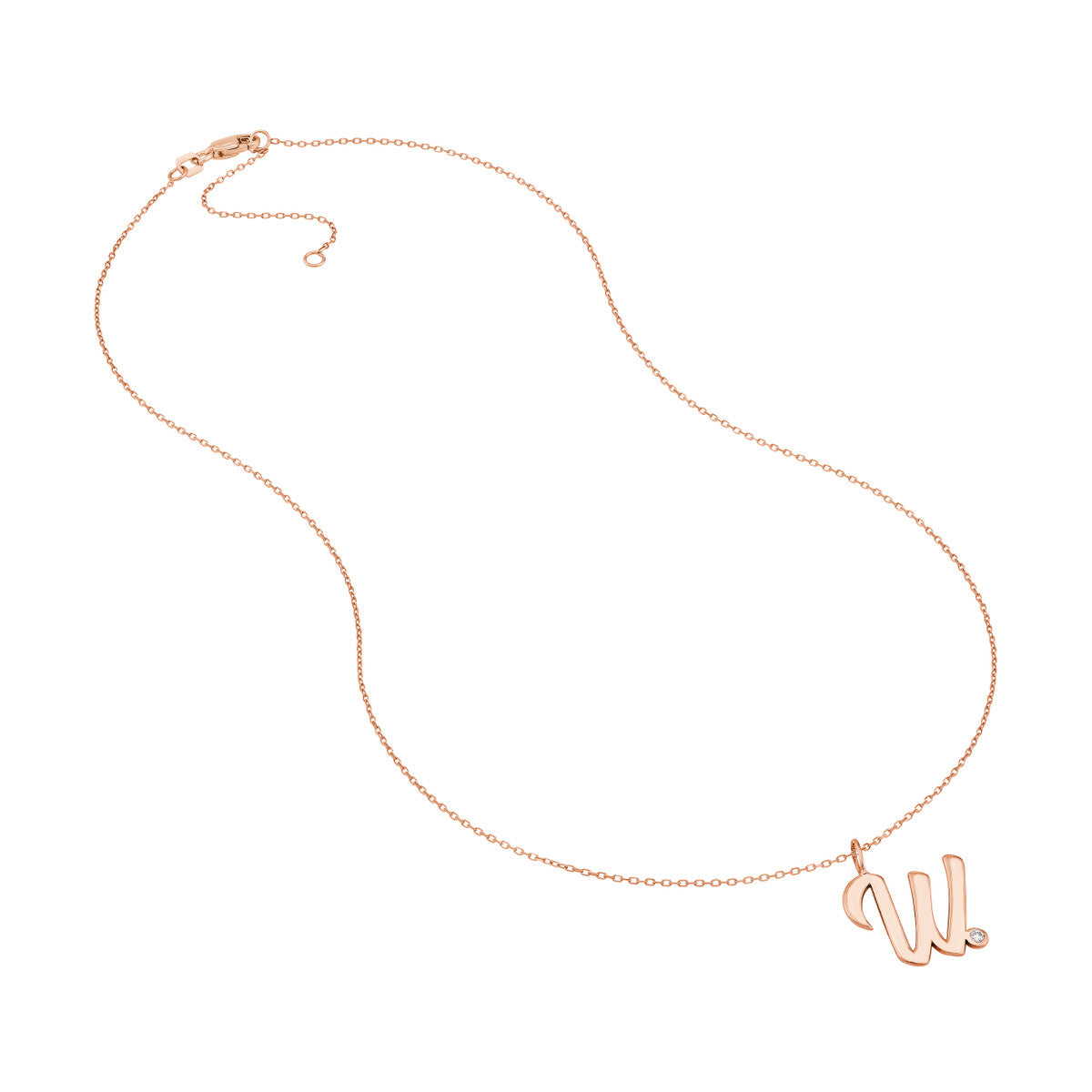 Script 'W' with Diamond Bezel Necklace 14K Gold