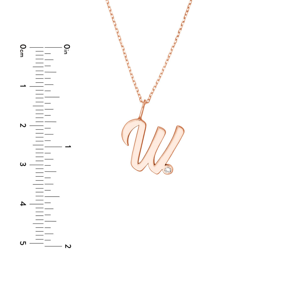 Script 'W' with Diamond Bezel Necklace 14K Gold