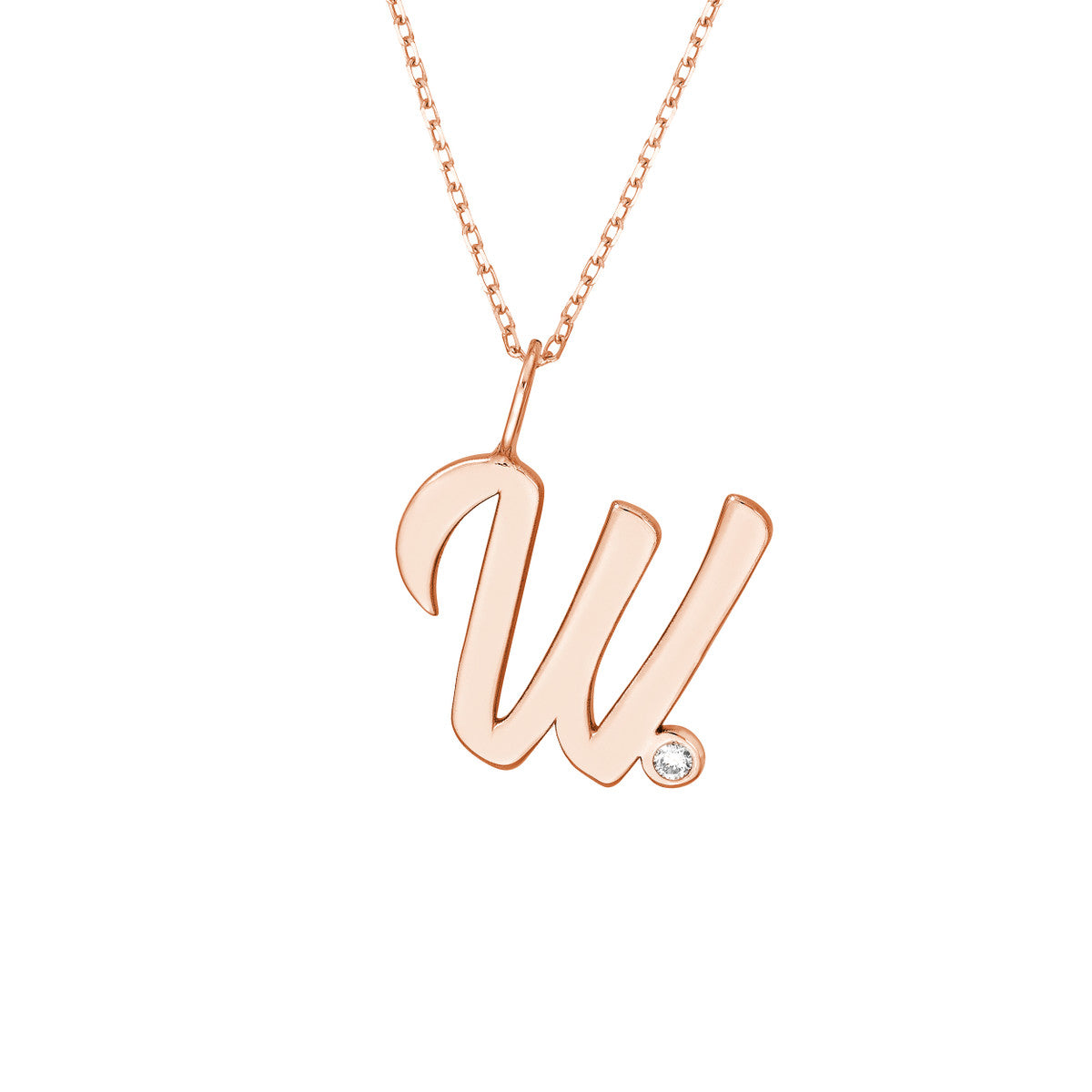 Script 'W' with Diamond Bezel Necklace 14K Gold