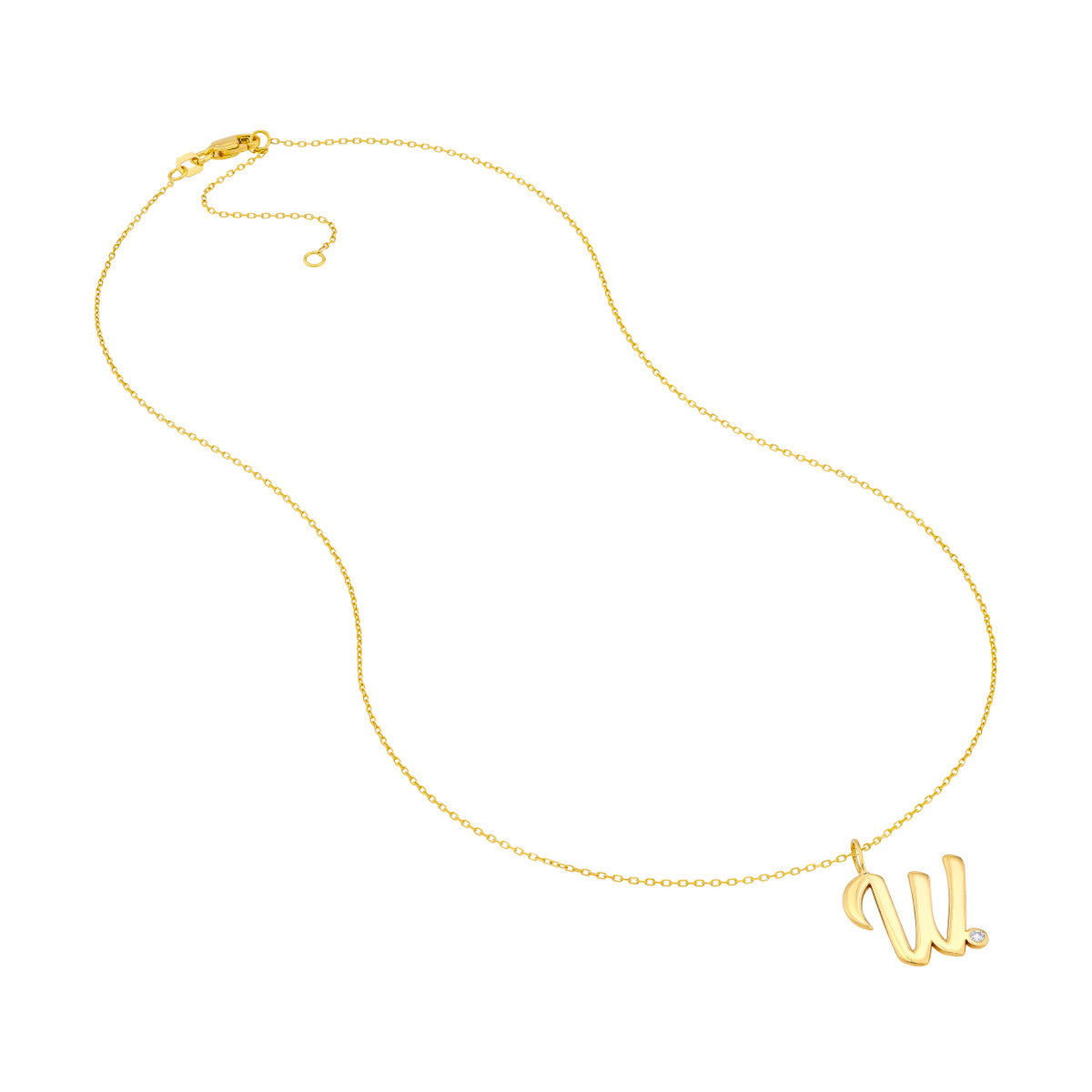 Script 'W' with Diamond Bezel Necklace 14K Gold