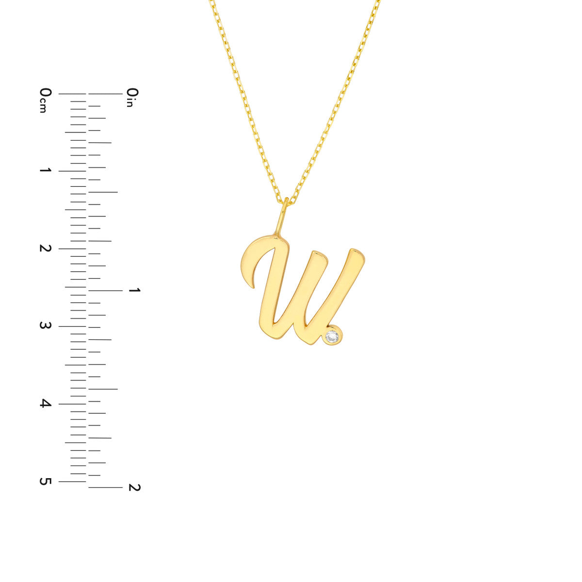 Script 'W' with Diamond Bezel Necklace 14K Gold