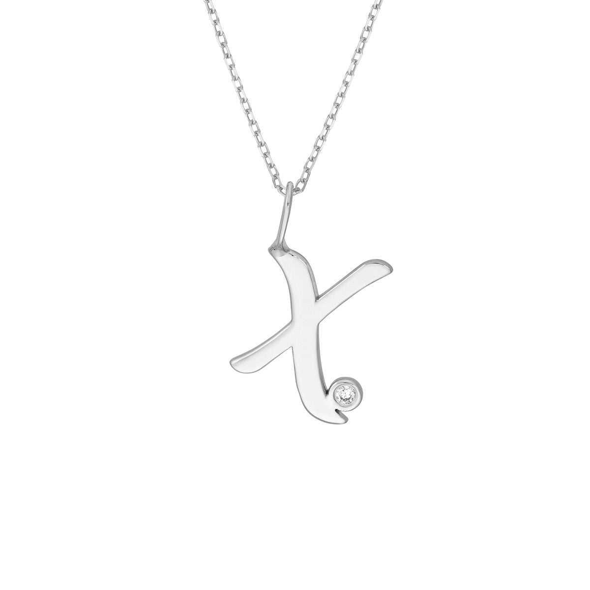 Script 'X' with Diamond Bezel Necklace 14K Gold