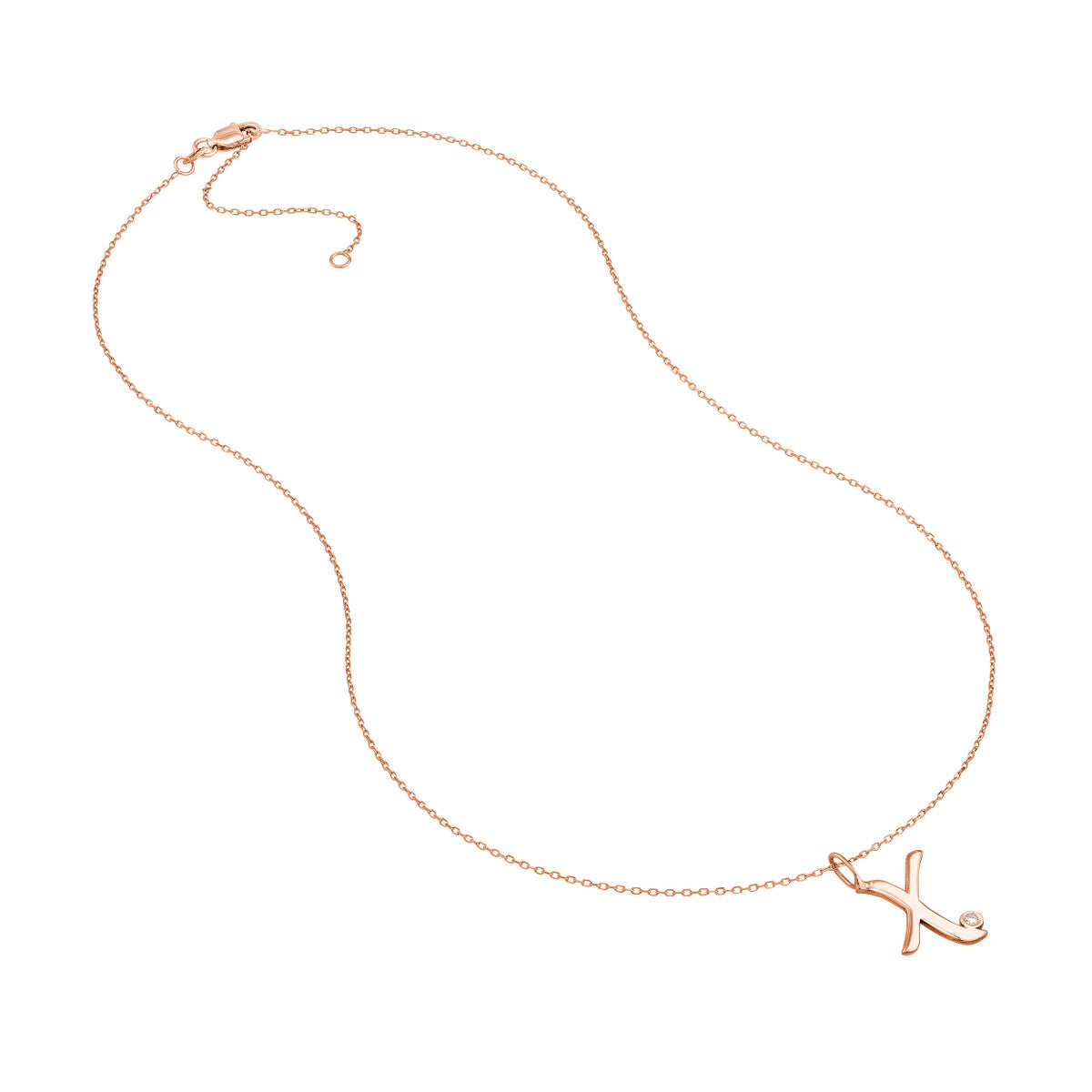 Script 'X' with Diamond Bezel Necklace 14K Gold