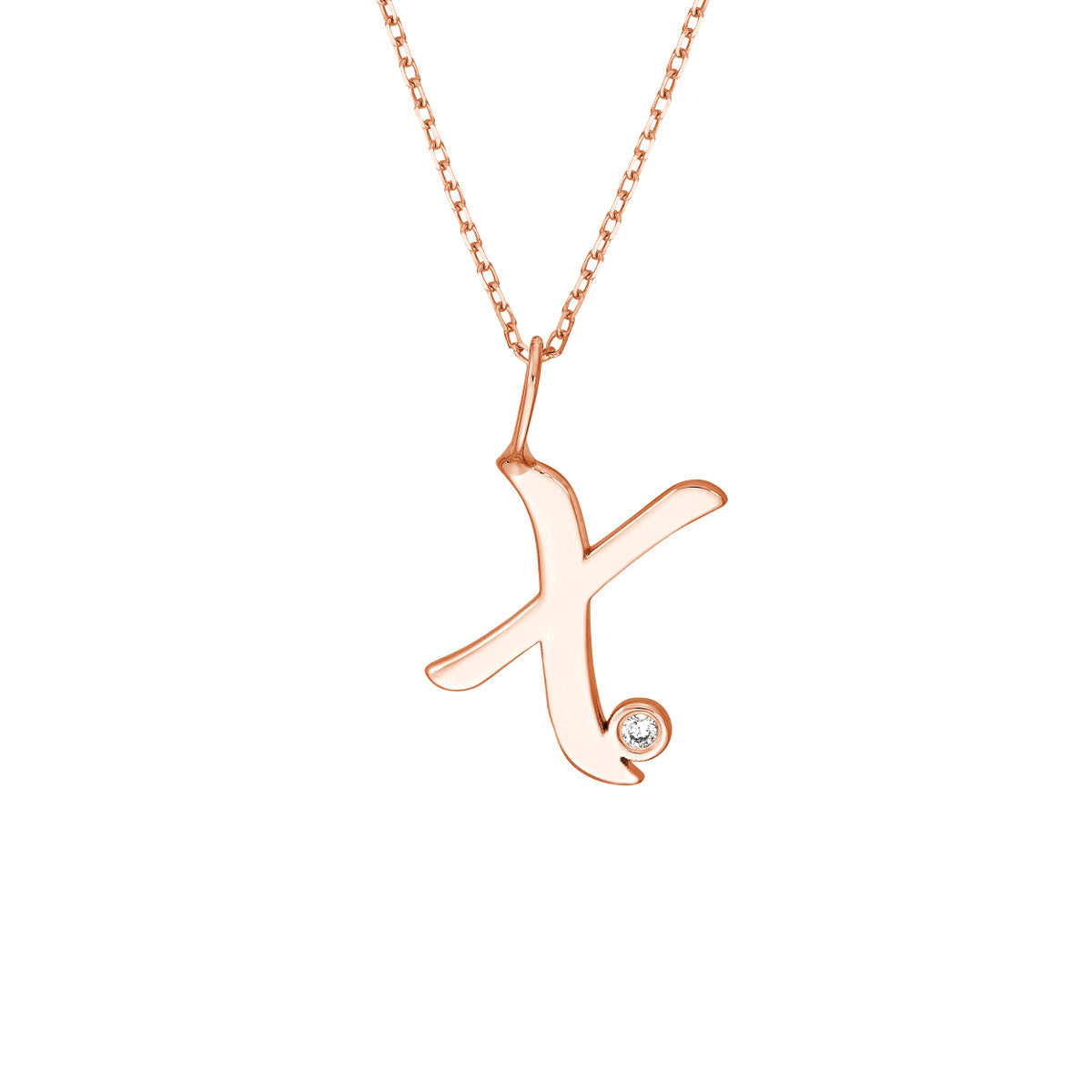 Script 'X' with Diamond Bezel Necklace 14K Gold