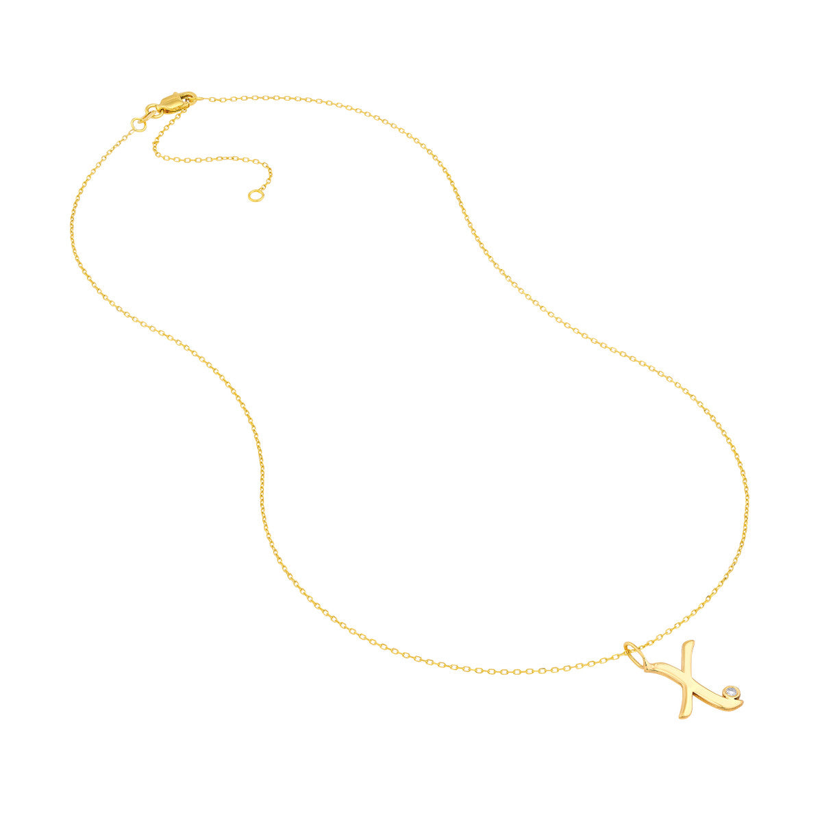 Script 'X' with Diamond Bezel Necklace 14K Gold