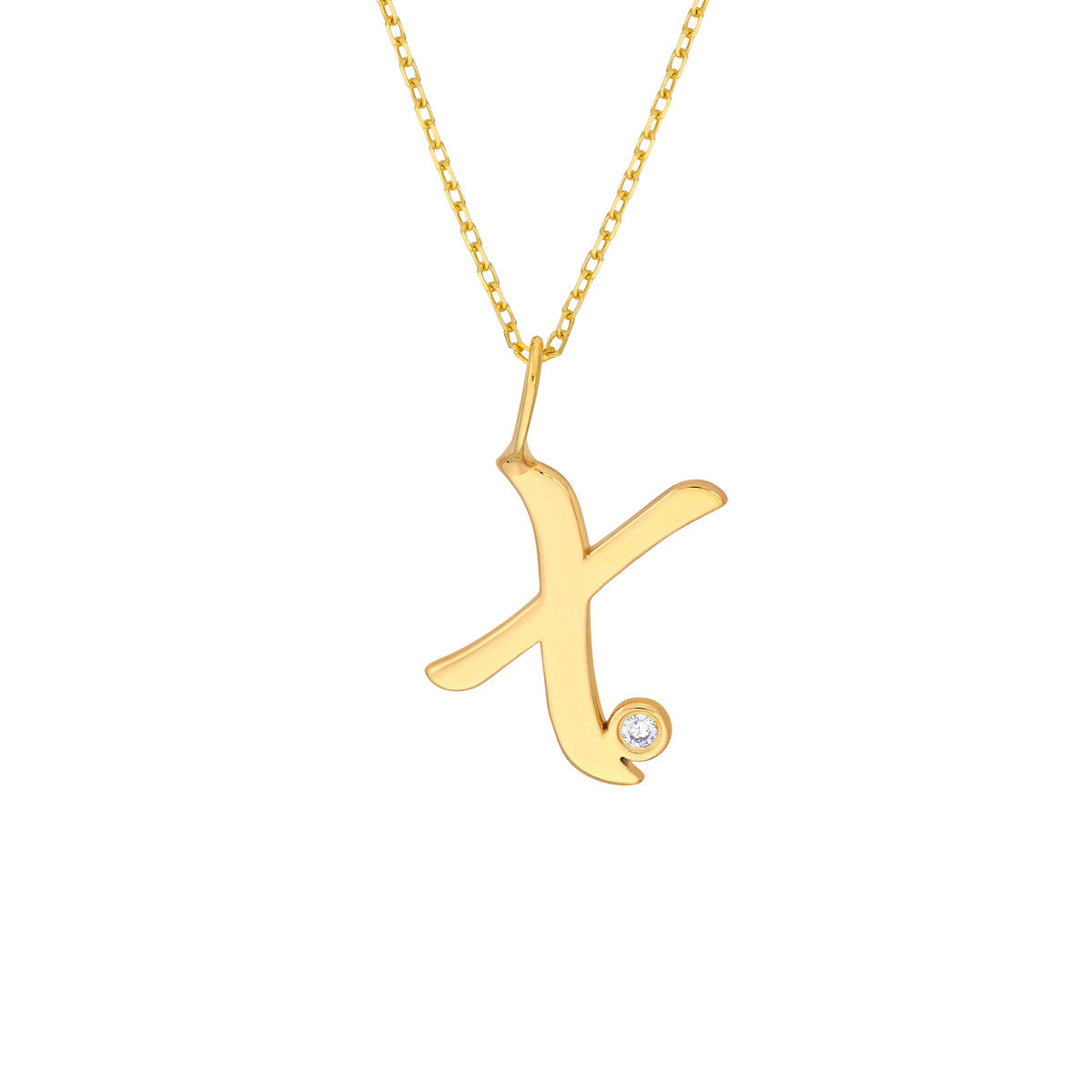 Script 'X' with Diamond Bezel Necklace 14K Gold