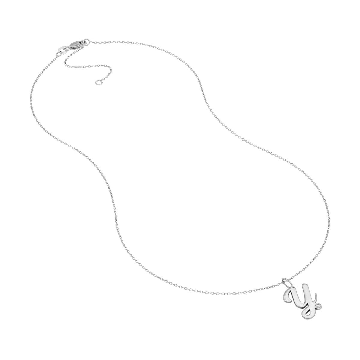 Script 'Y' with Diamond Bezel Necklace 14K Gold