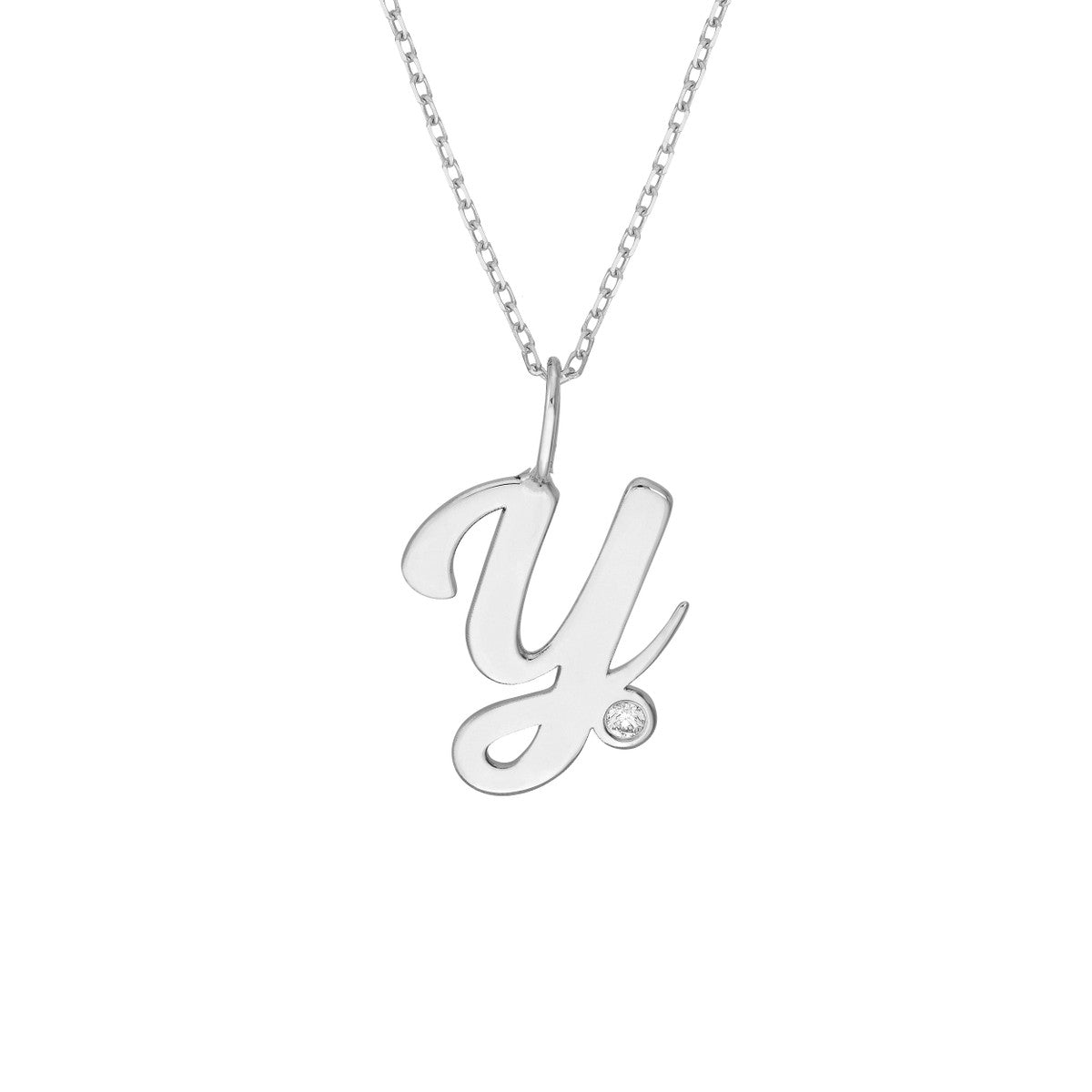 Script 'Y' with Diamond Bezel Necklace 14K Gold