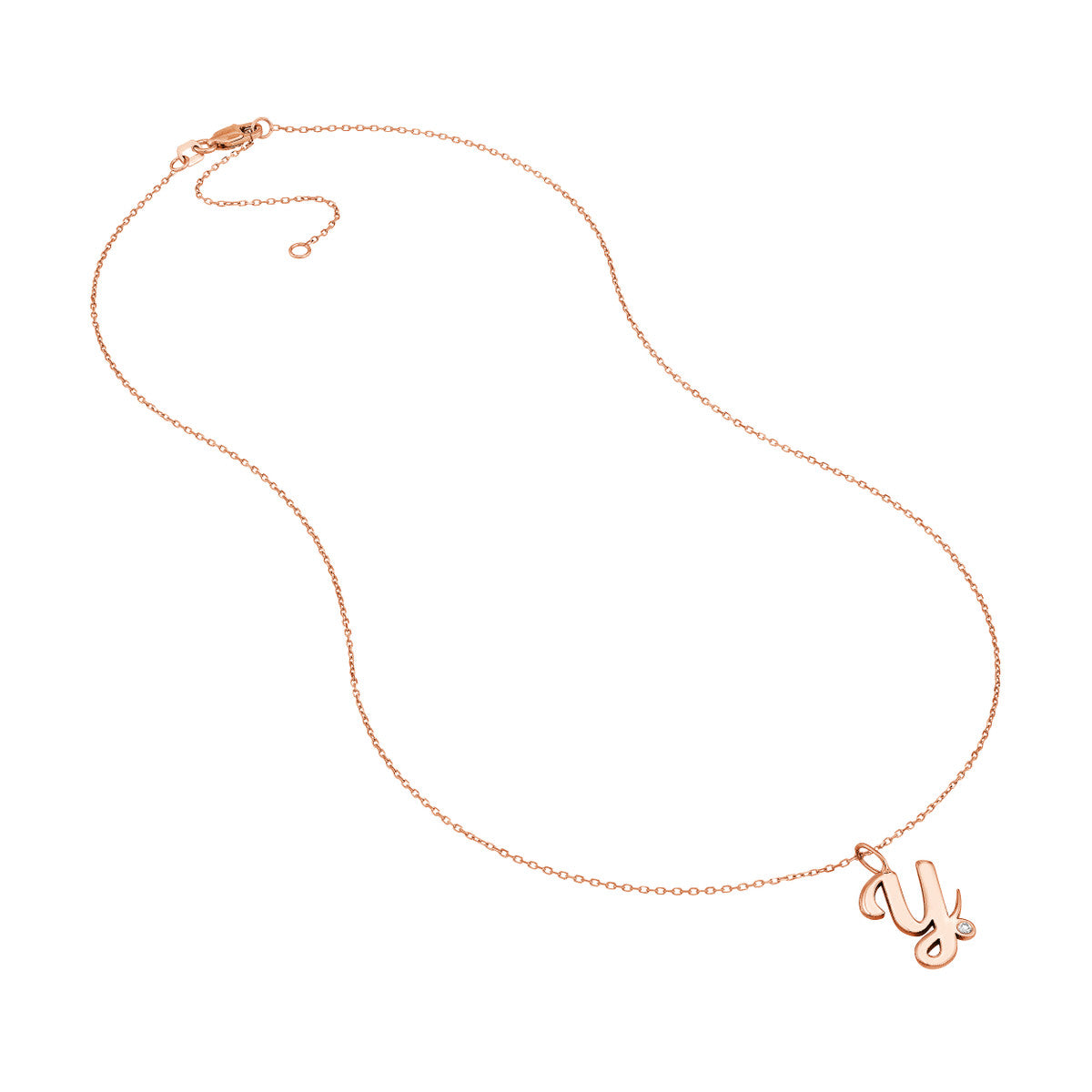 Script 'Y' with Diamond Bezel Necklace 14K Gold