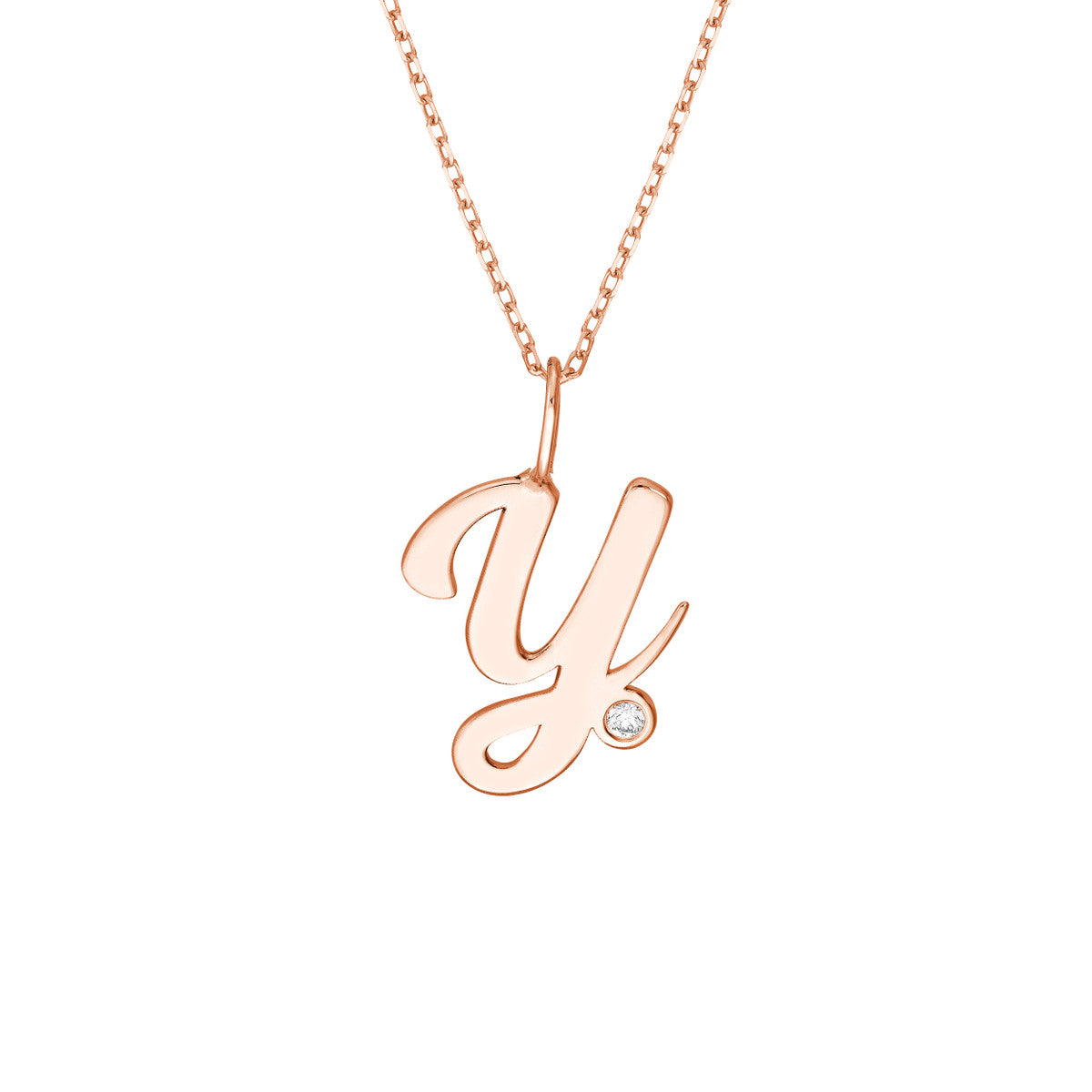 Script 'Y' with Diamond Bezel Necklace 14K Gold