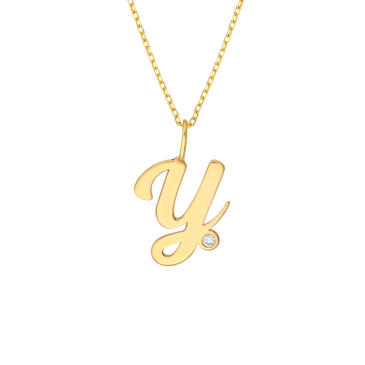 Script 'Y' with Diamond Bezel Necklace 14K Gold