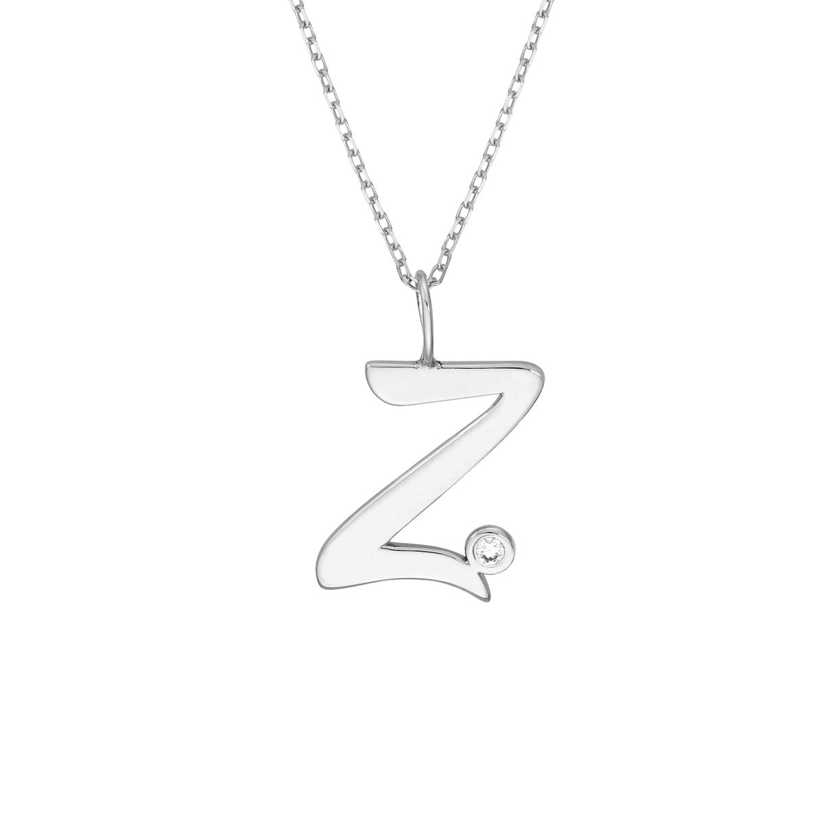 Script 'Z' with Diamond Bezel Necklace 14K Gold