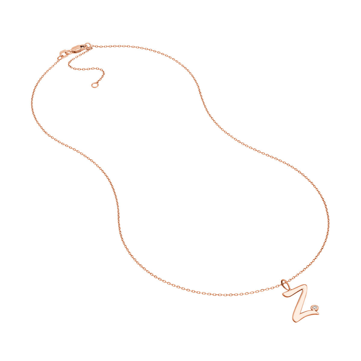 Script 'Z' with Diamond Bezel Necklace 14K Gold
