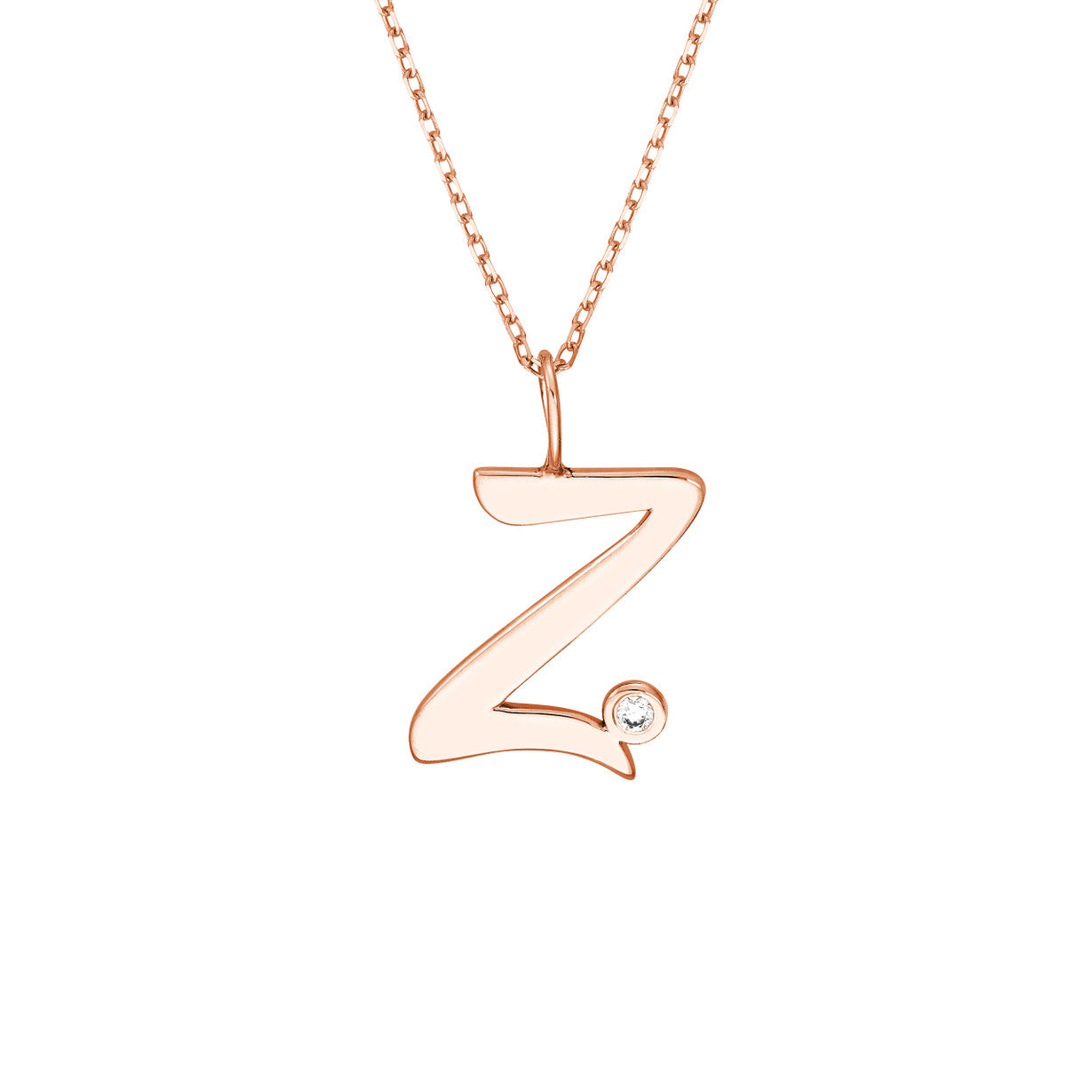 Script 'Z' with Diamond Bezel Necklace 14K Gold