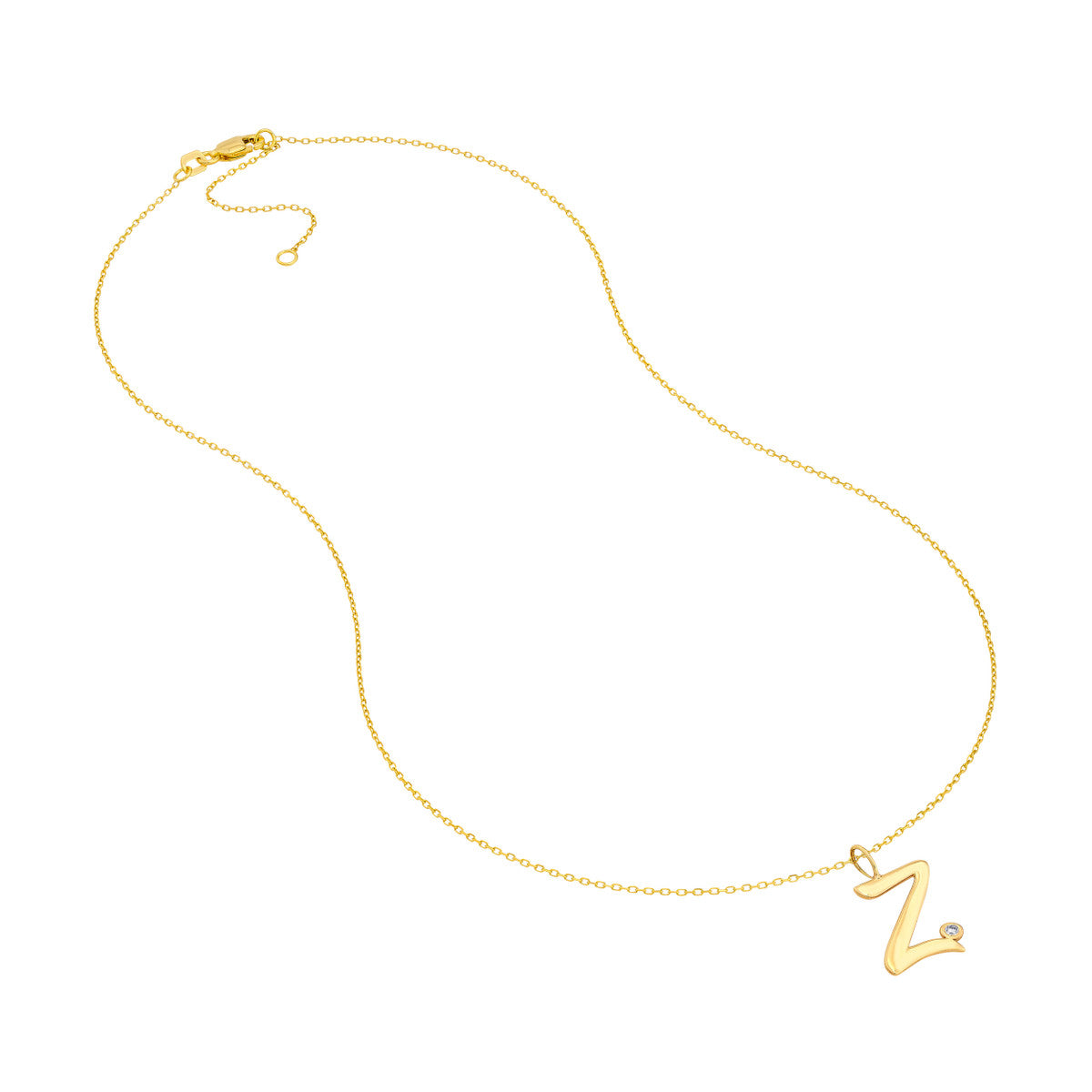 Script 'Z' with Diamond Bezel Necklace 14K Gold