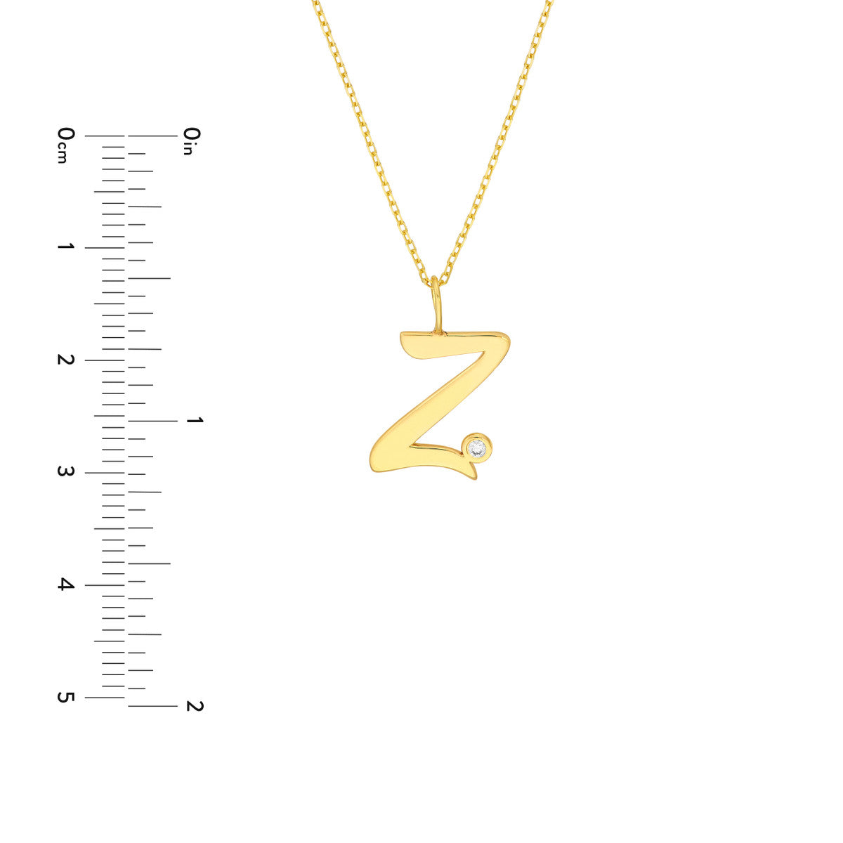 Script 'Z' with Diamond Bezel Necklace 14K Gold