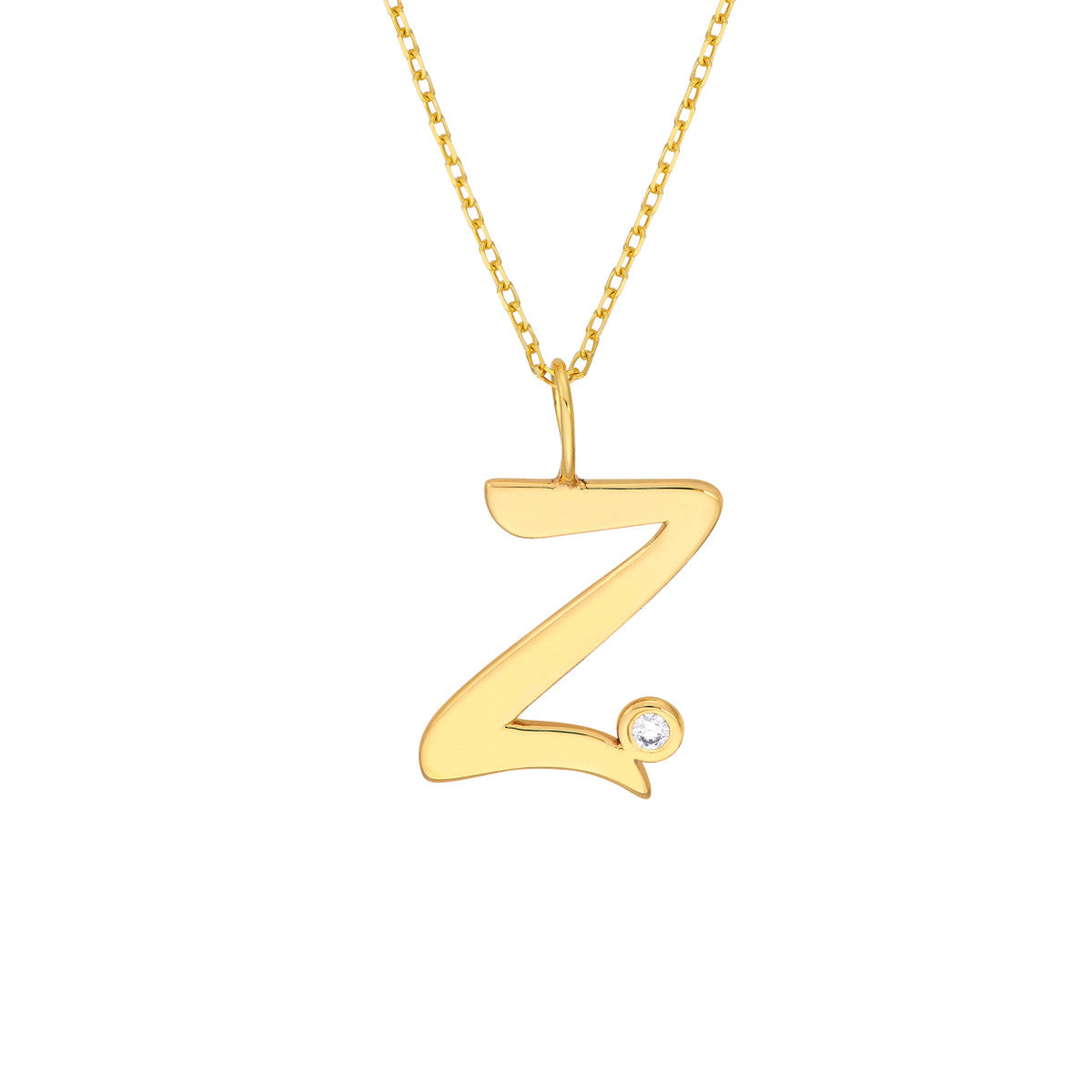 Script 'Z' with Diamond Bezel Necklace 14K Gold
