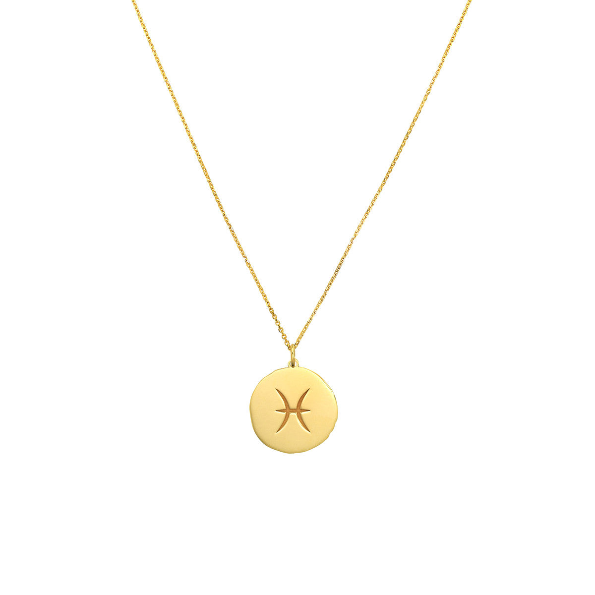 Pisces Organic Disc Pendant Necklace 14K Yellow Gold
