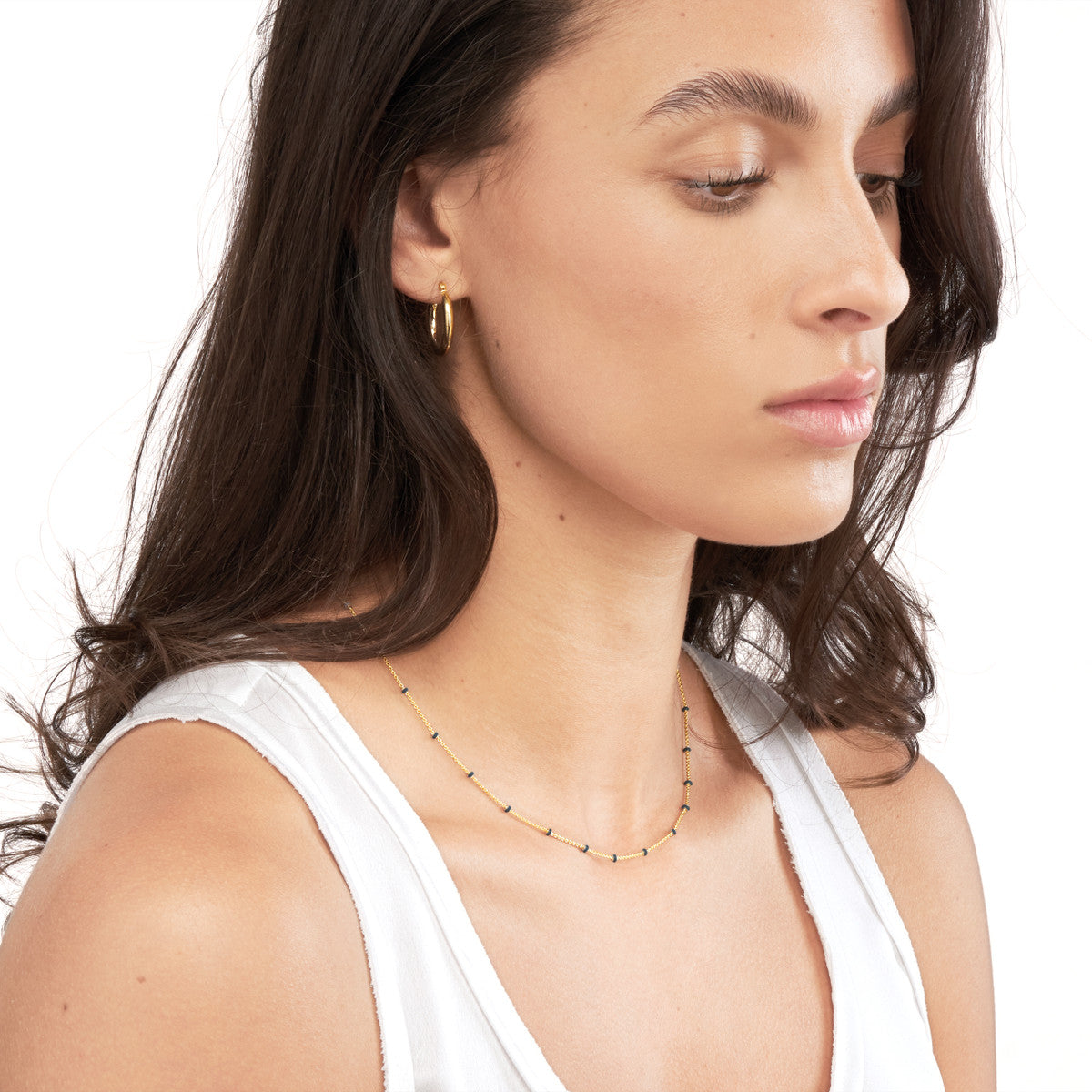 Enamel Bead Saturn Chain Necklace 14K Yellow Gold