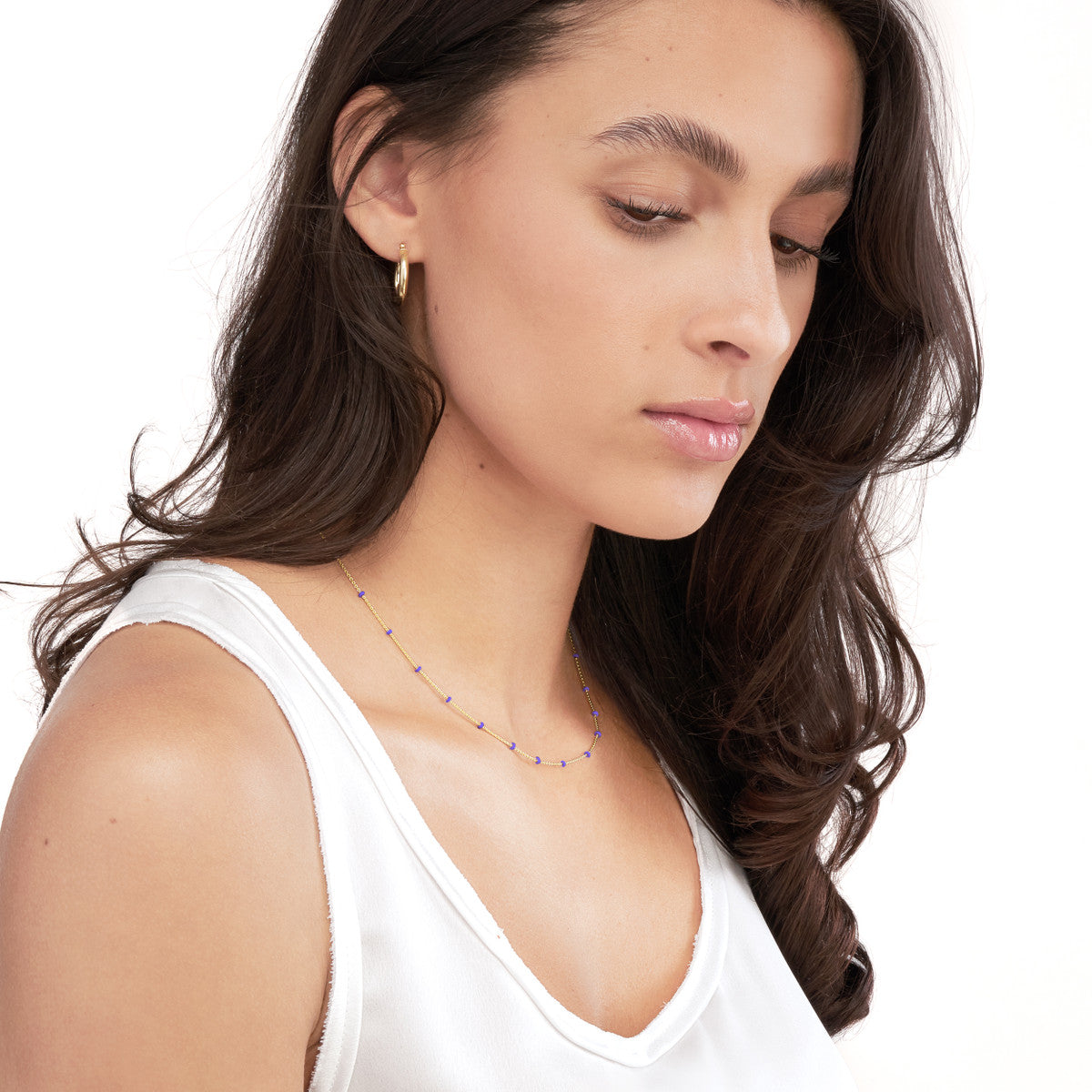 Enamel Bead Saturn Chain Necklace 14K Yellow Gold