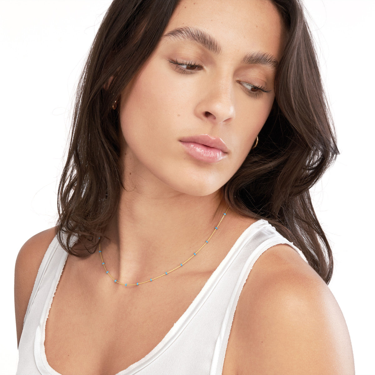 Enamel Bead Saturn Chain Necklace 14K Yellow Gold