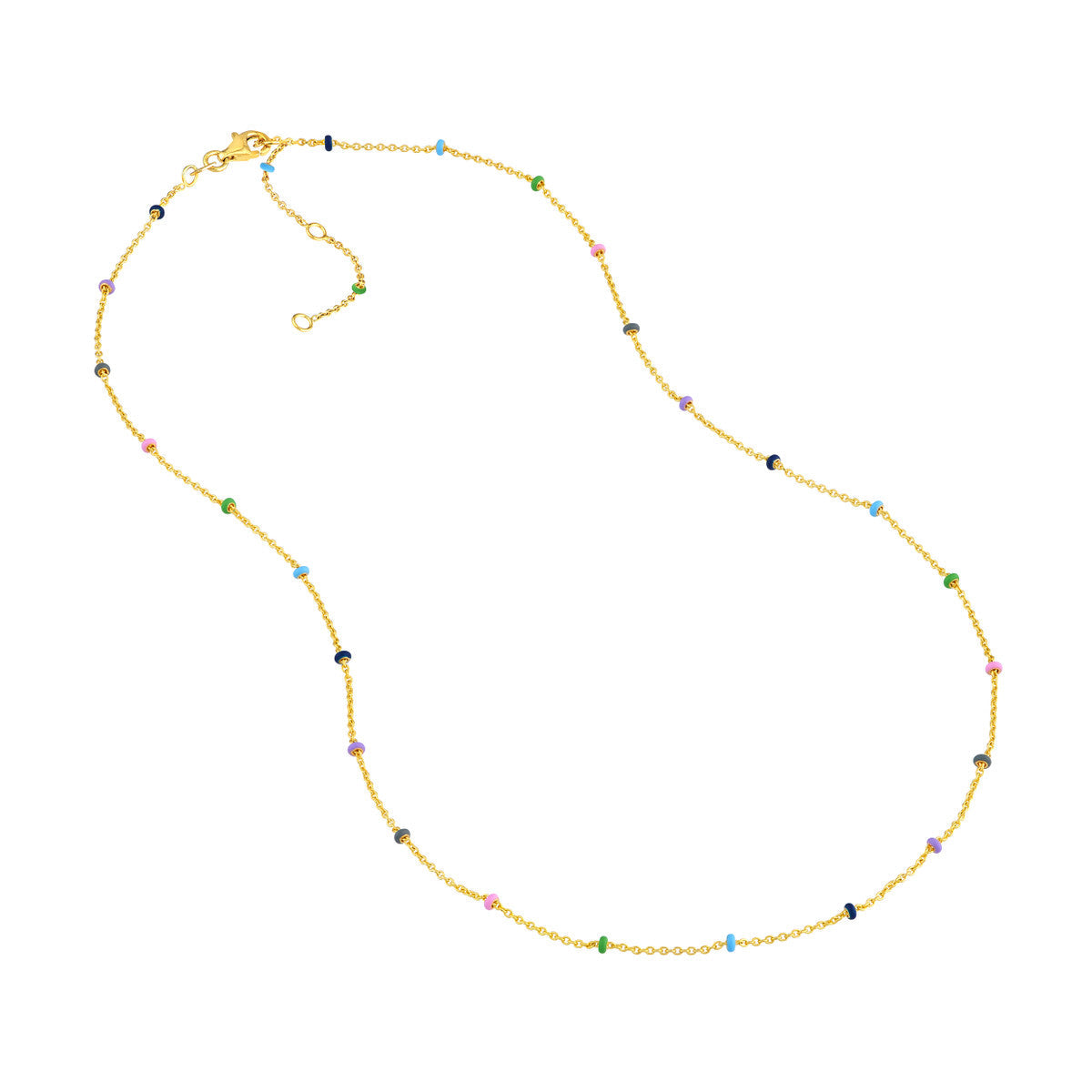 Enamel Bead Saturn Chain Necklace 14K Yellow Gold