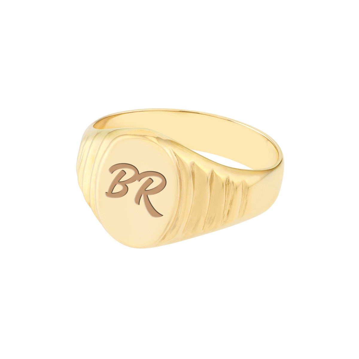 Engravable Oval Textured Signet Ring 14K Yellow Gold