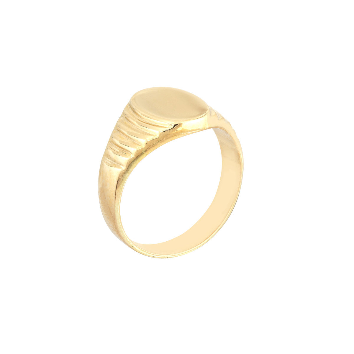 Engravable Oval Textured Signet Ring 14K Yellow Gold