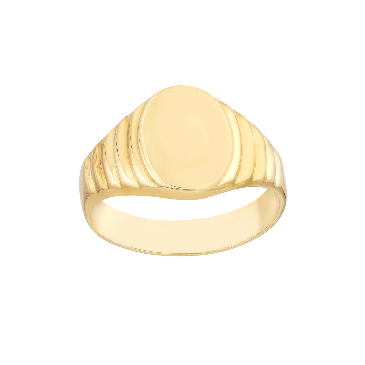 Engravable Oval Textured Signet Ring 14K Yellow Gold
