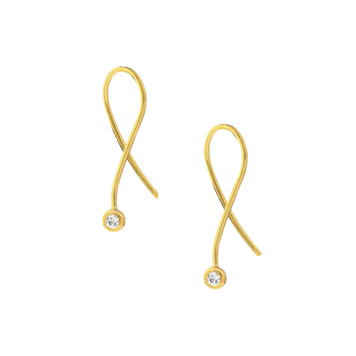 1/20tcw Diamond Bezel Wire Threader Earrings 14K Yellow Gold