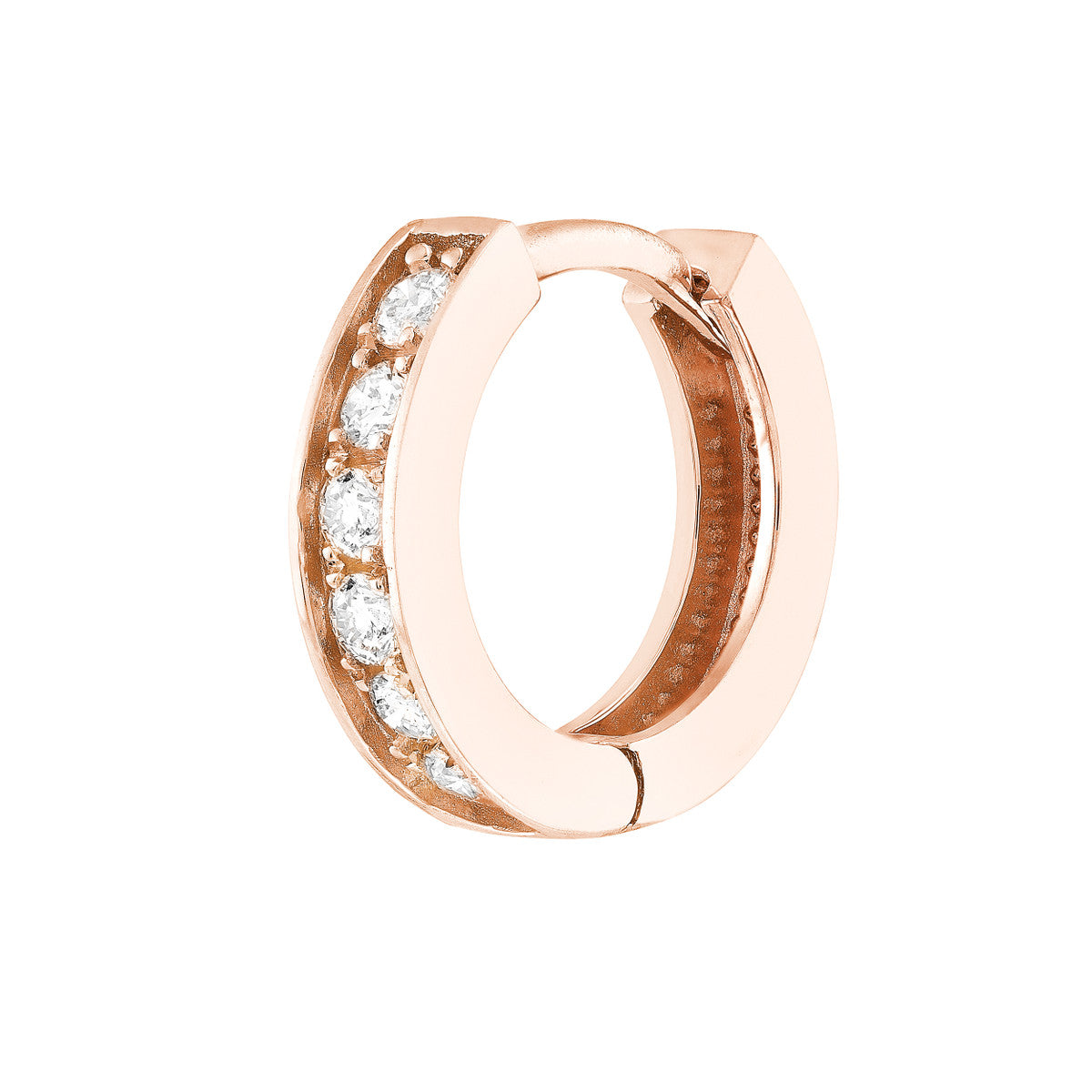 1/8tcw Diamond 10mm Huggie Earrings 14K Yellow, White or Rose Gold