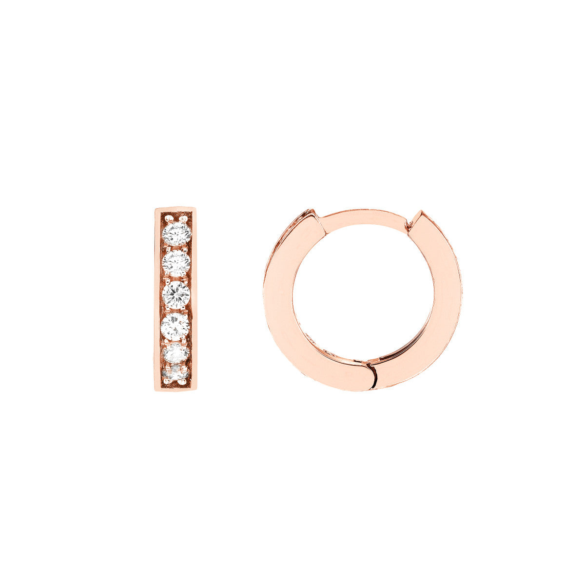 1/8tcw Diamond 10mm Huggie Earrings 14K Yellow, White or Rose Gold