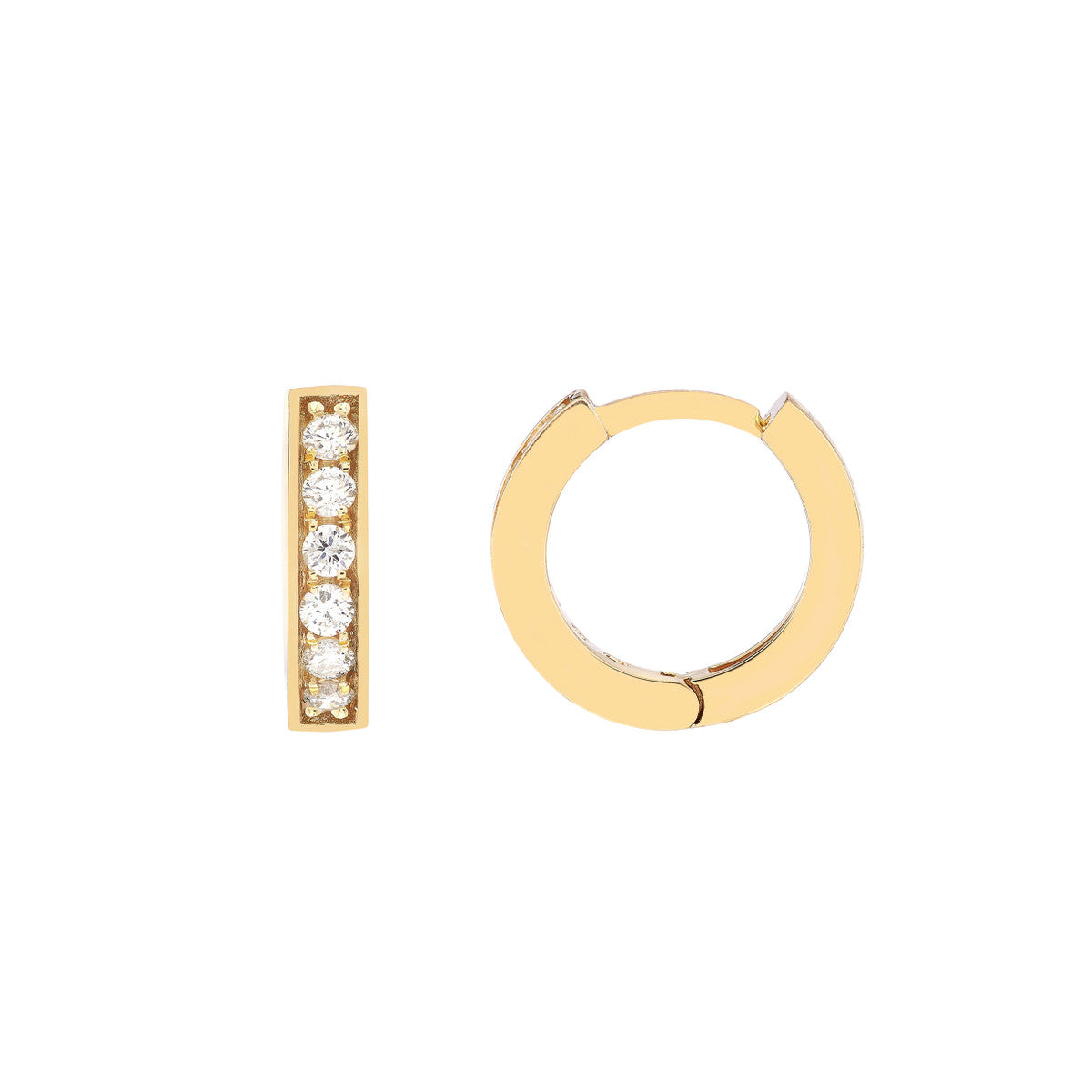 1/8tcw Diamond 10mm Huggie Earrings 14K Yellow, White or Rose Gold