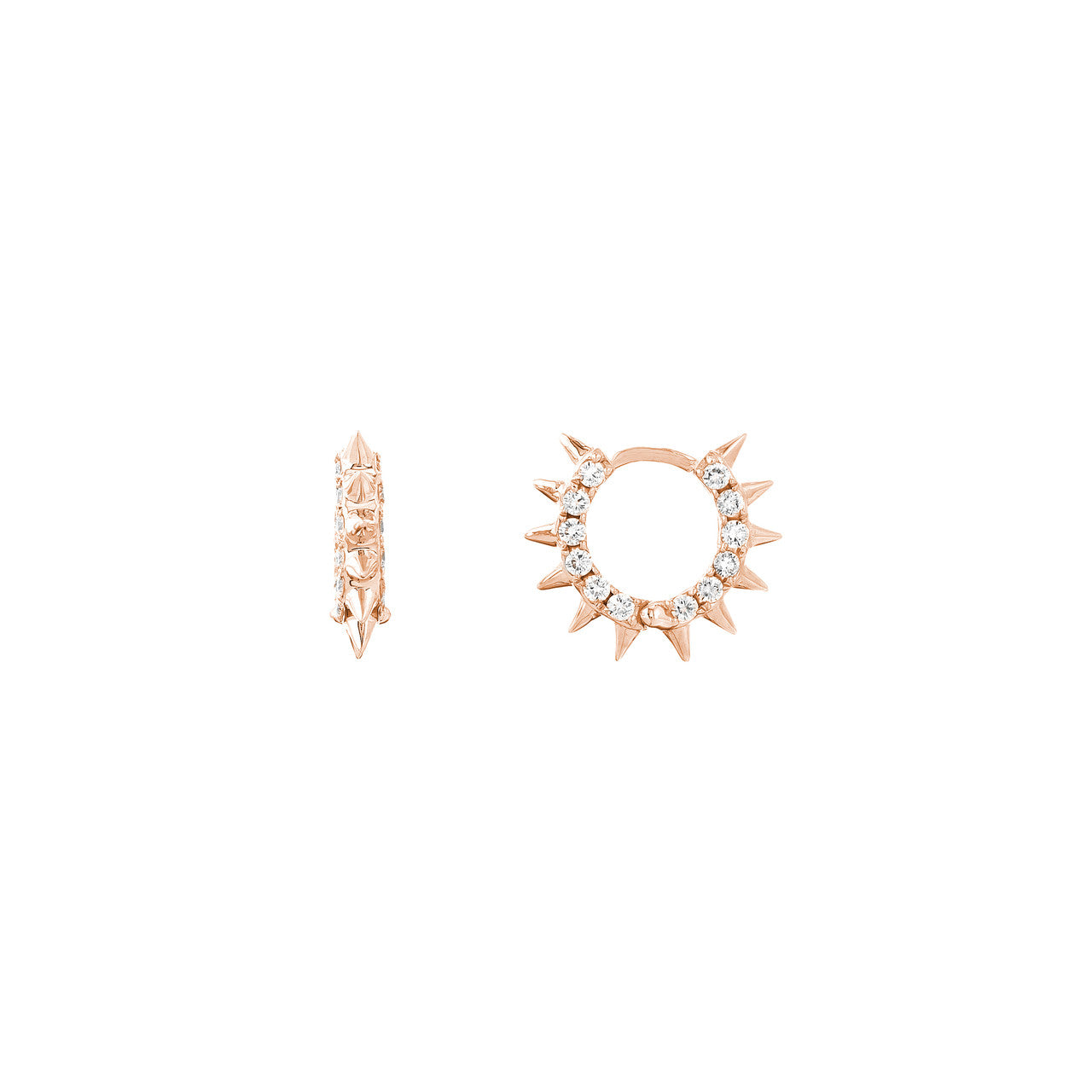 Pave Diamond Sides Spiked Huggie Earrings 14K Yellow, White, Rose Gold
