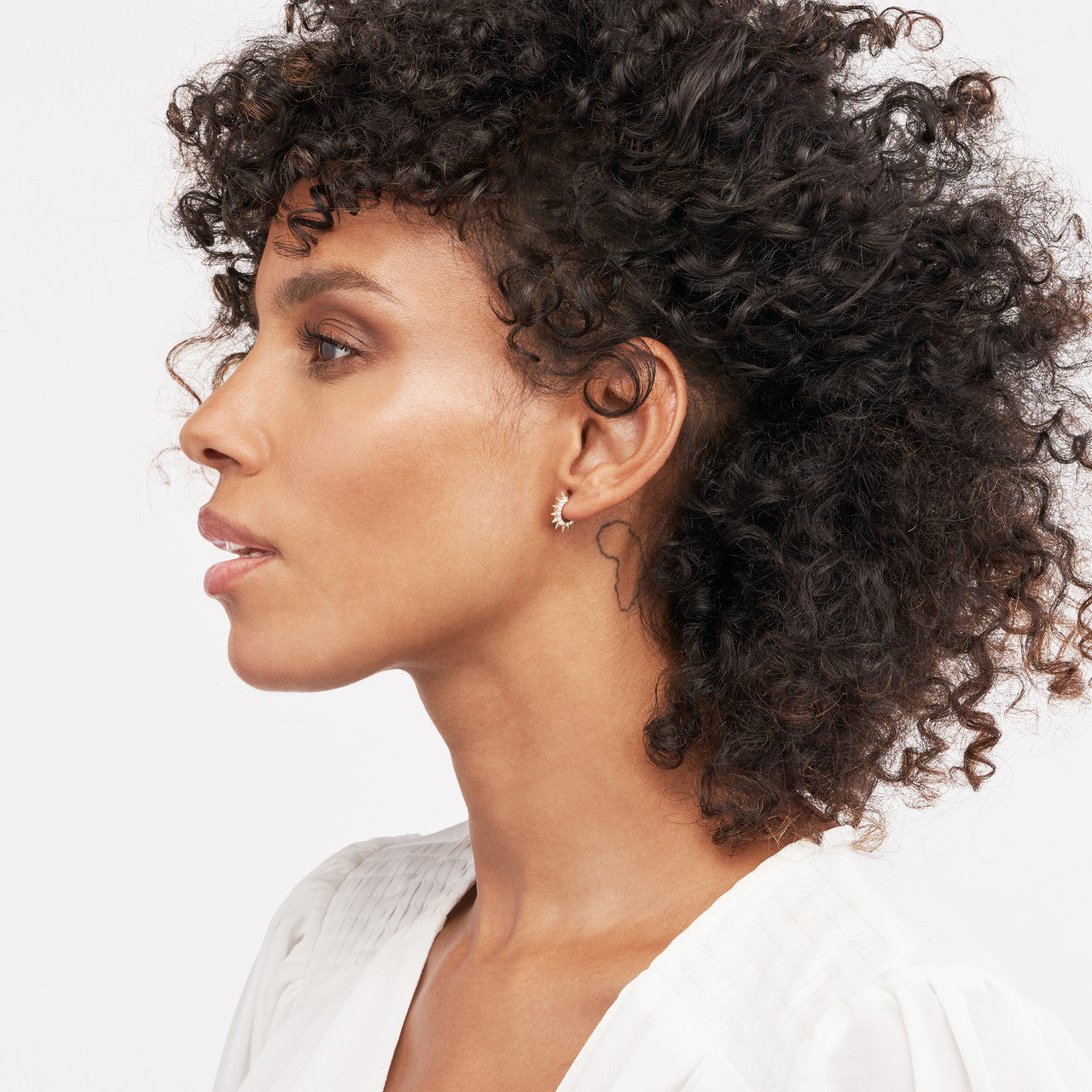 Pave Diamond Sides Spiked Huggie Earrings 14K Yellow, White, Rose Gold