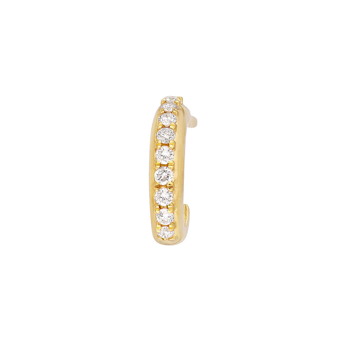 Diamond J-Shaped Mini Huggie Earrings 14K Yellow Gold
