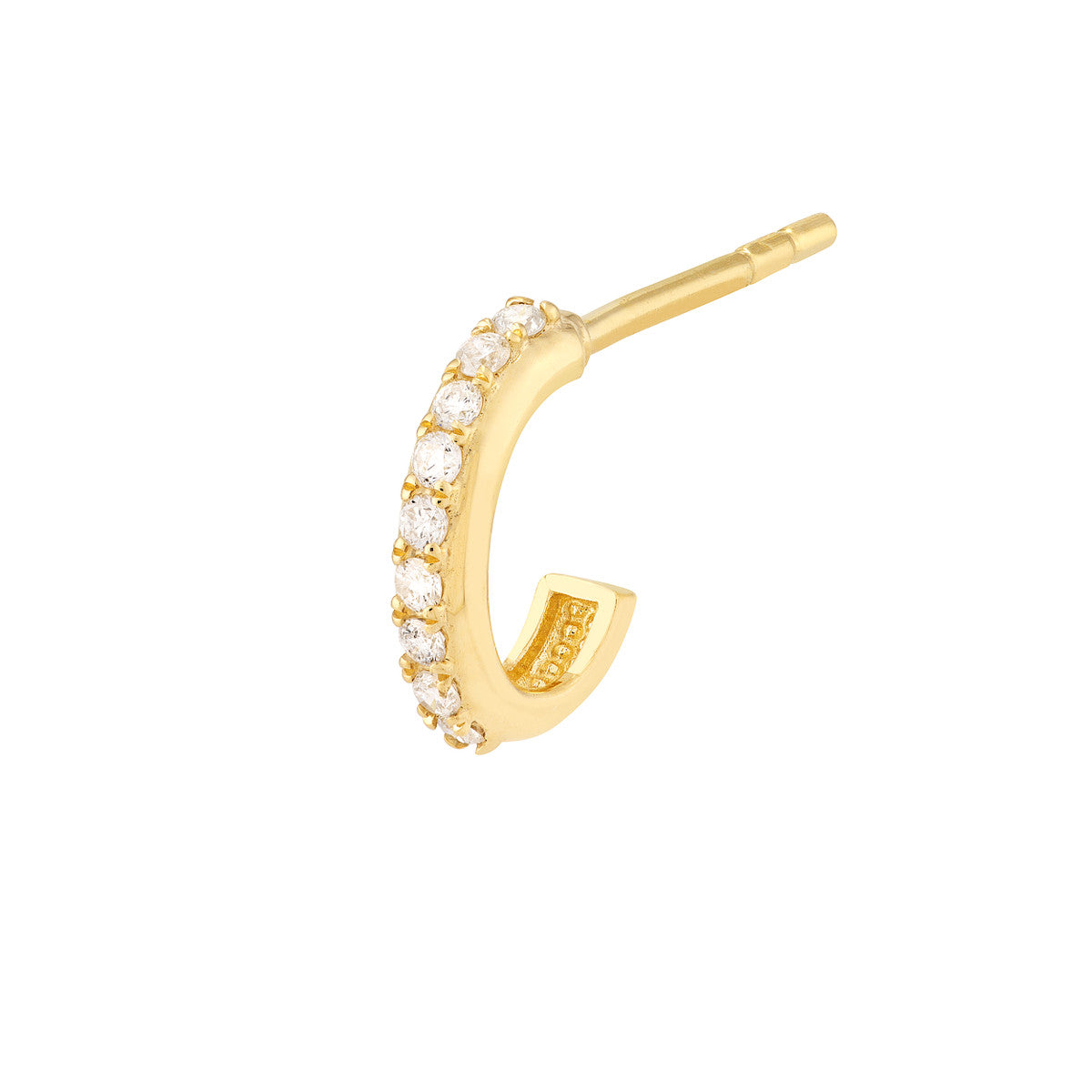 Diamond J-Shaped Mini Huggie Earrings 14K Yellow Gold