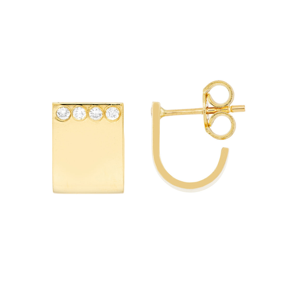Flushed Diamond J-Huggie Earrings 14K Yellow Gold