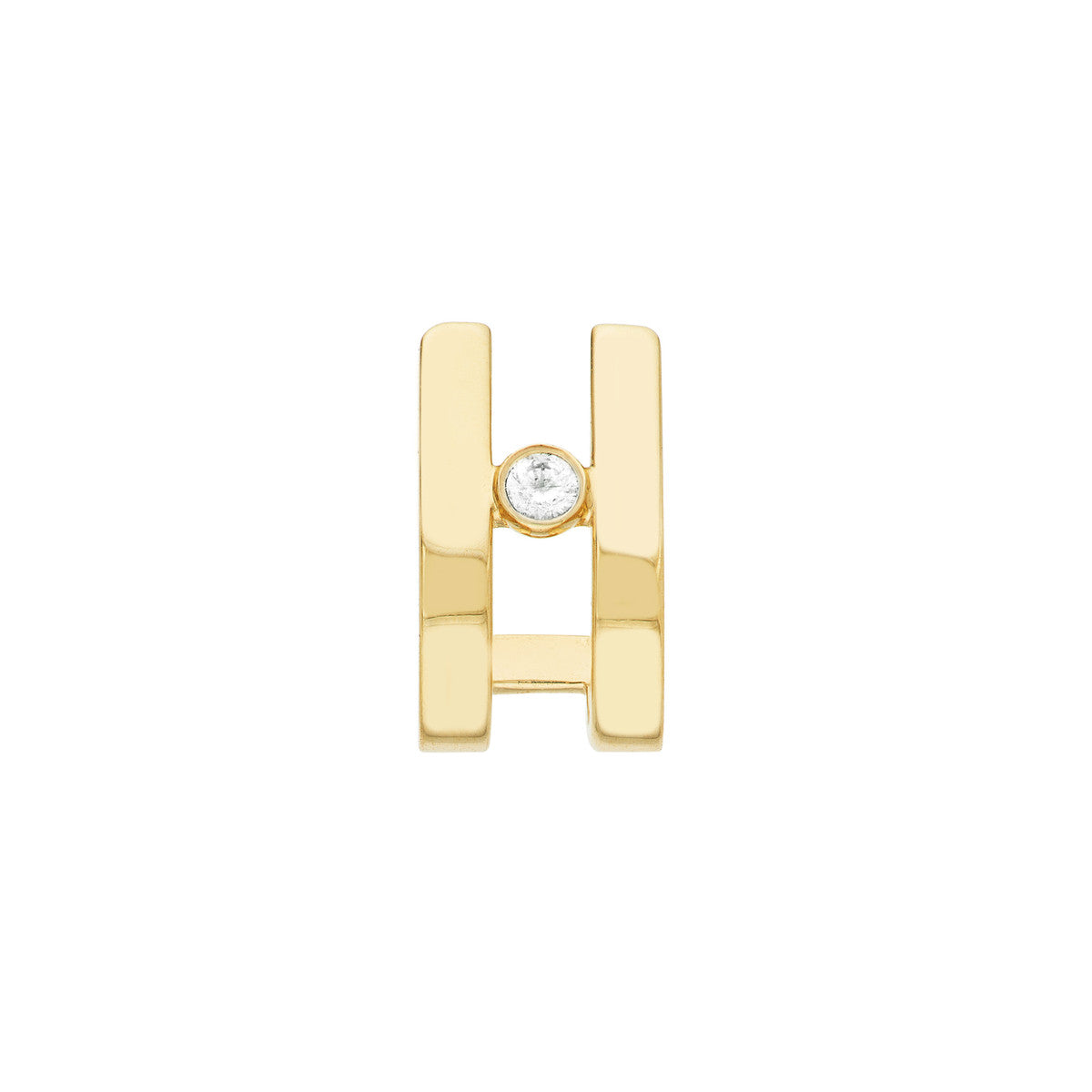 Diamond Bezel In Open J-Huggie Earrings 14K Yellow Gold